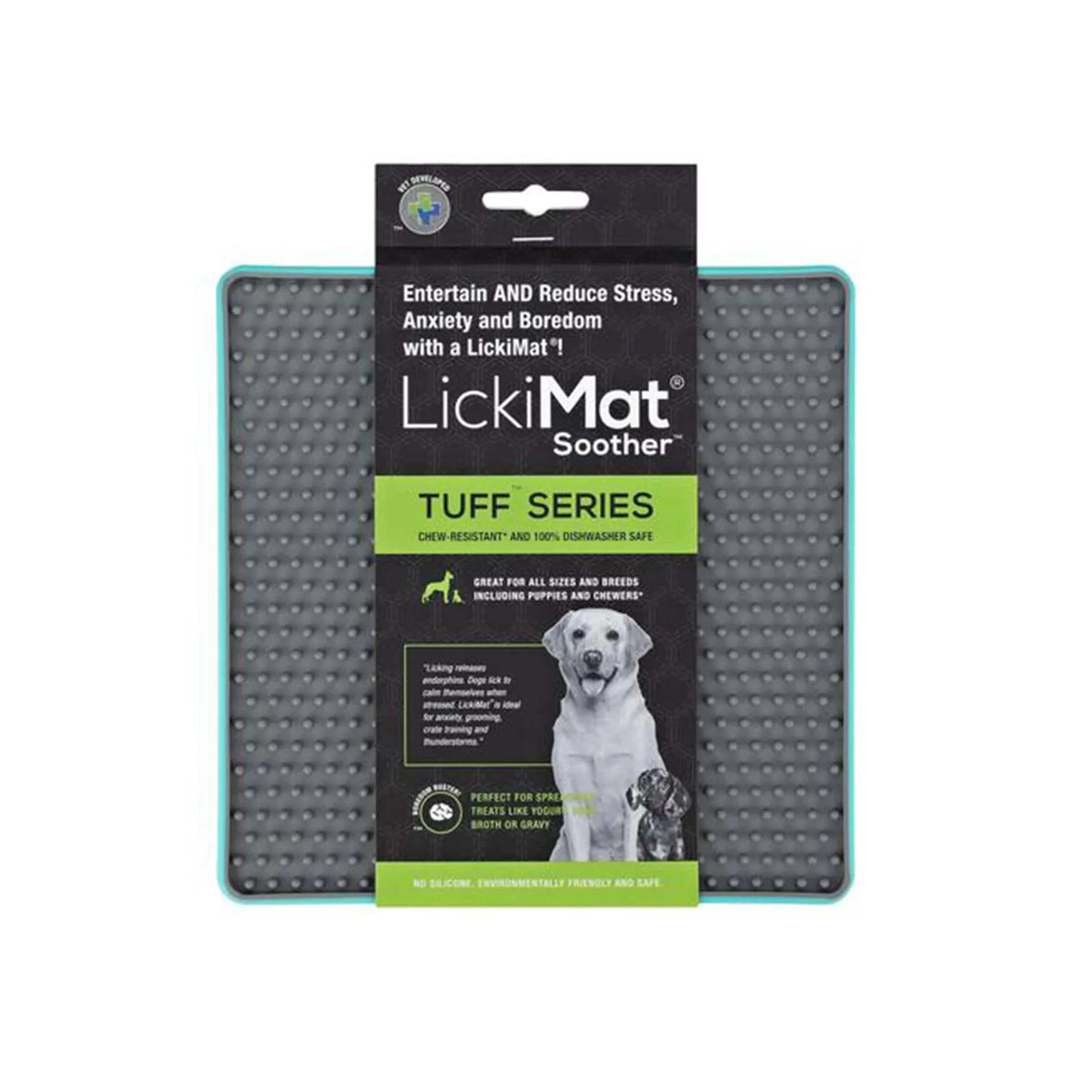 LickiMat Tuff, Heavy-Duty Buddy, Dog Slow Feeder Lick Mat, Boredom Anxiety Reducer; Perfect for Food, Treats, Yogurt, or Peanut Butter, Fun Alternative to a Slow Feed Dog Bowl, Turquoise