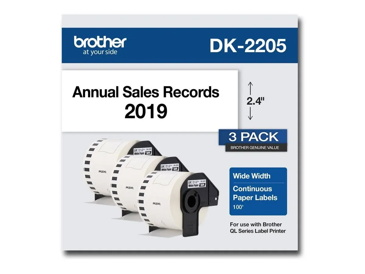 Brother Genuine, DK-22053PK Continuous Paper Label Roll (3) Rolls Per Box, White