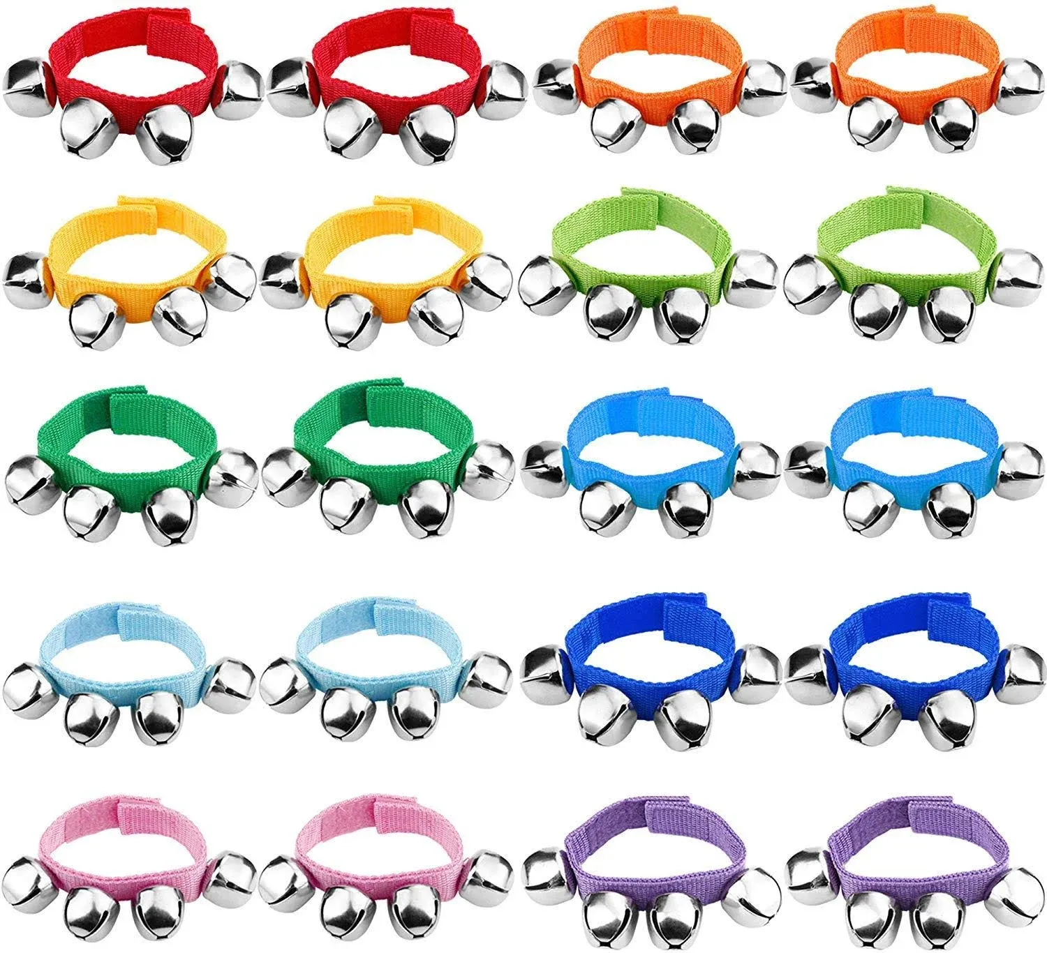 Jingle Bells, Augshy 20 packs Christmas Wrist Jingle Bells, 10 Colors Christmas Hand Bells, Classroom Music Jingle Bells for School and Party Favors