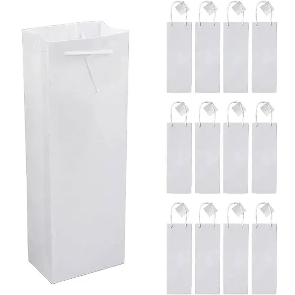 4 3/4 x 3 x 14 White Paper Wine Gift Bags with Tags - 12 Pc.