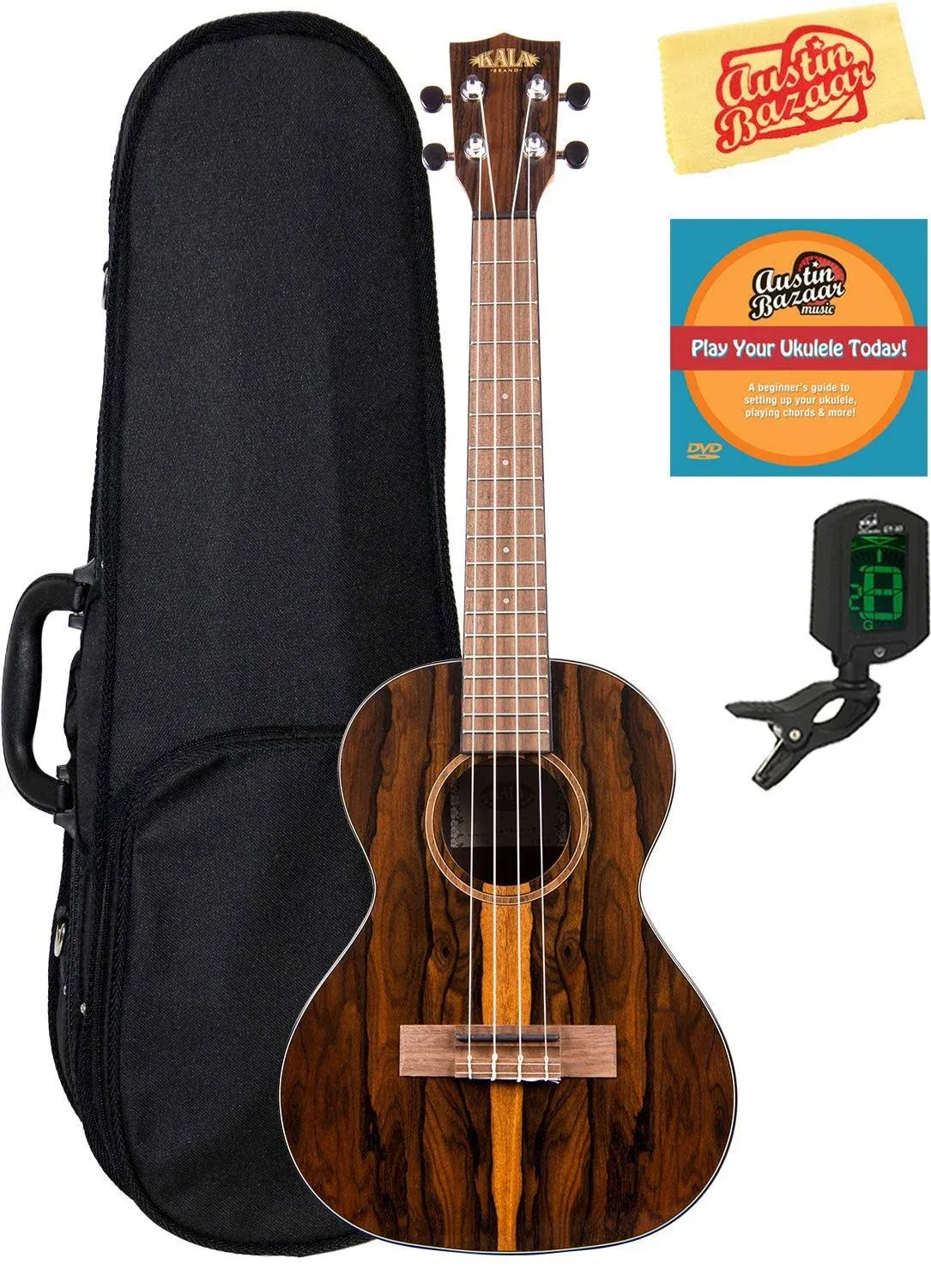 Kala KA-ZCT-T Ziricote Tenor Ukulele Bundle with Hard Case Tuner aus