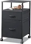 2 Drawer Fabric Mobile File Cabinet/Printer Stand with Shelf | DEVAISE, Black