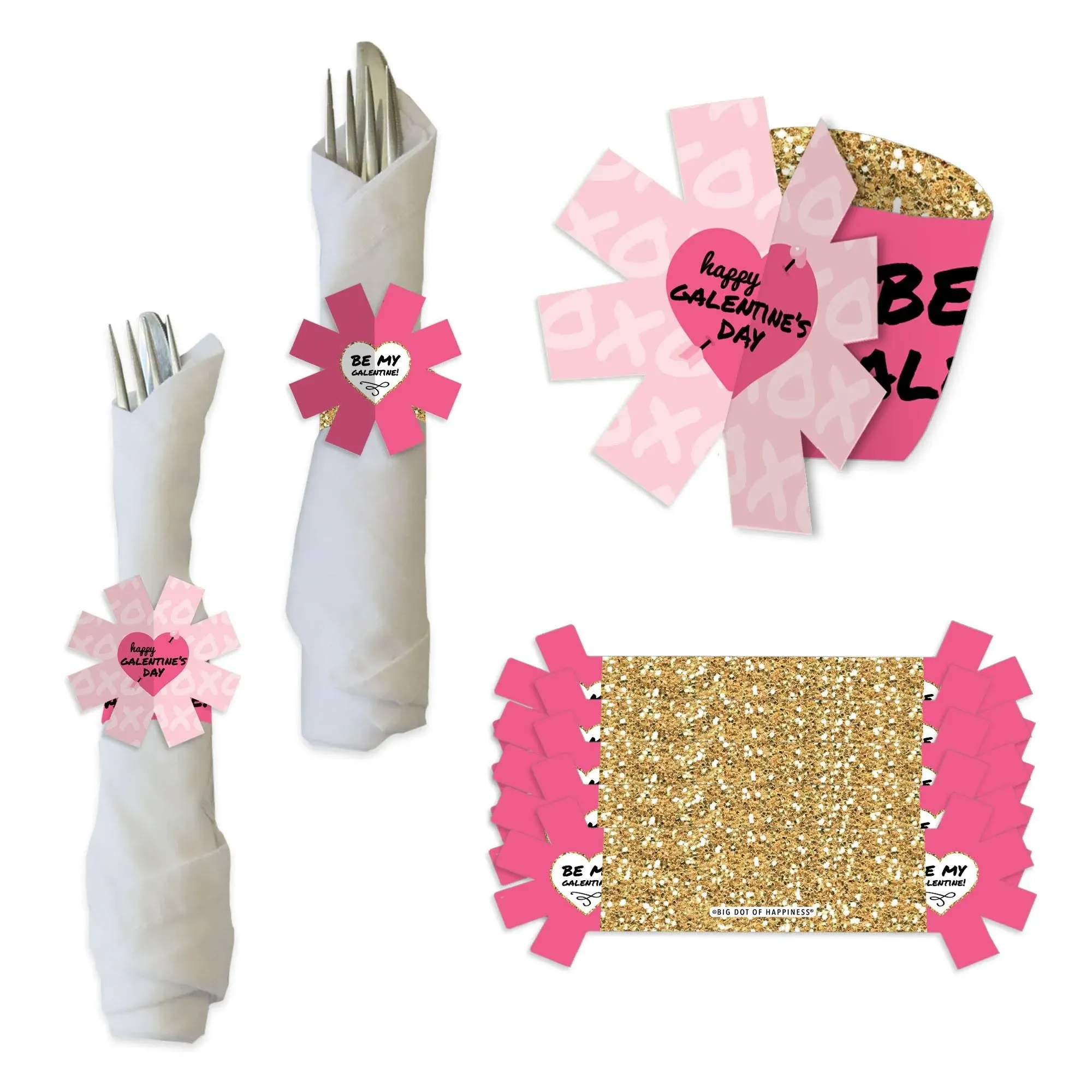 Be My Galentine - Galentine’s & Valentine’s Day Party Paper Napkin Holder - Napkin Rings - Set of 24