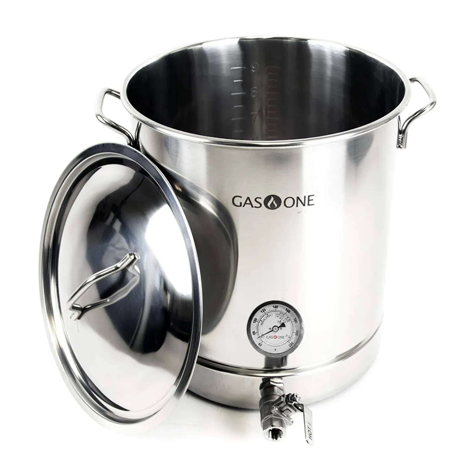 GasOne BS-40 Stainless Steel Kettle Pot Pre Drilled 4 PC Set Quart Tri Ply Bottom for Beer Includes Lid, Thermometer, Ball Valve Spigot-Home Brewing Supplies, 40 QT/10 GALLON