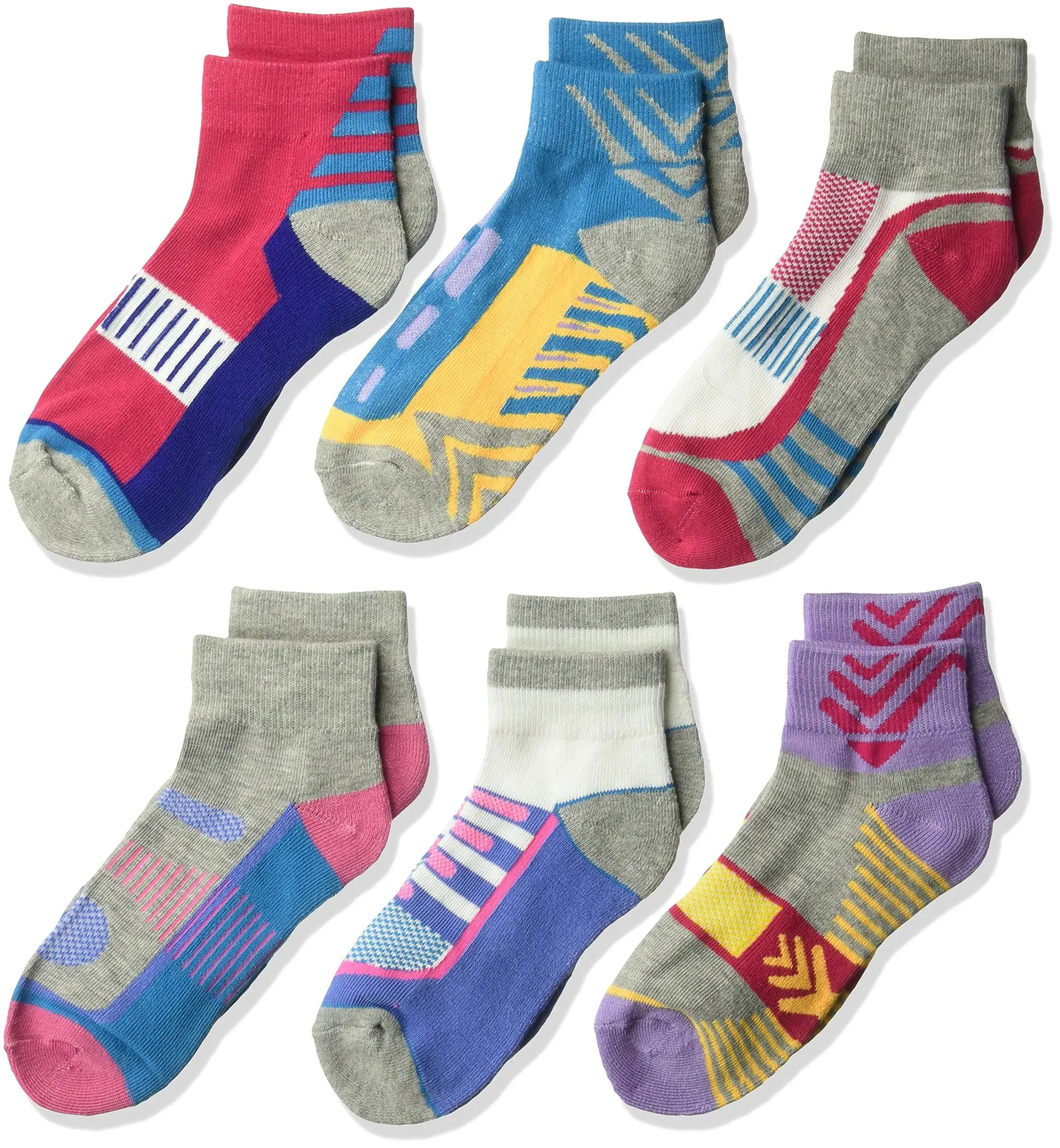 Jefferies Socks Girls Little Tech Sport Quarter Half Cushion Socks 6 Pair Pack ...