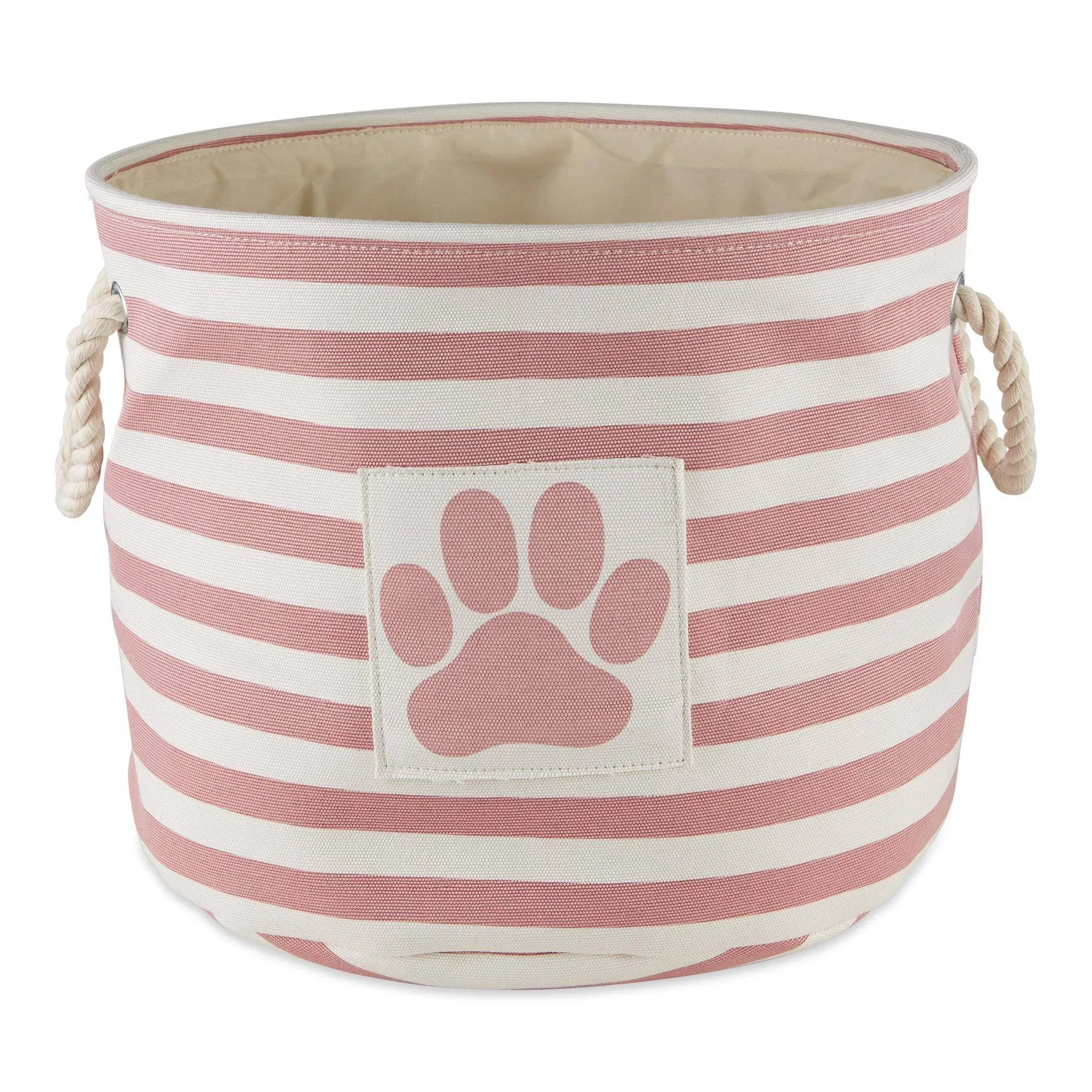 Bone Dry Pet Storage Collection Striped Paw Patch Bin, Rose, Small Round