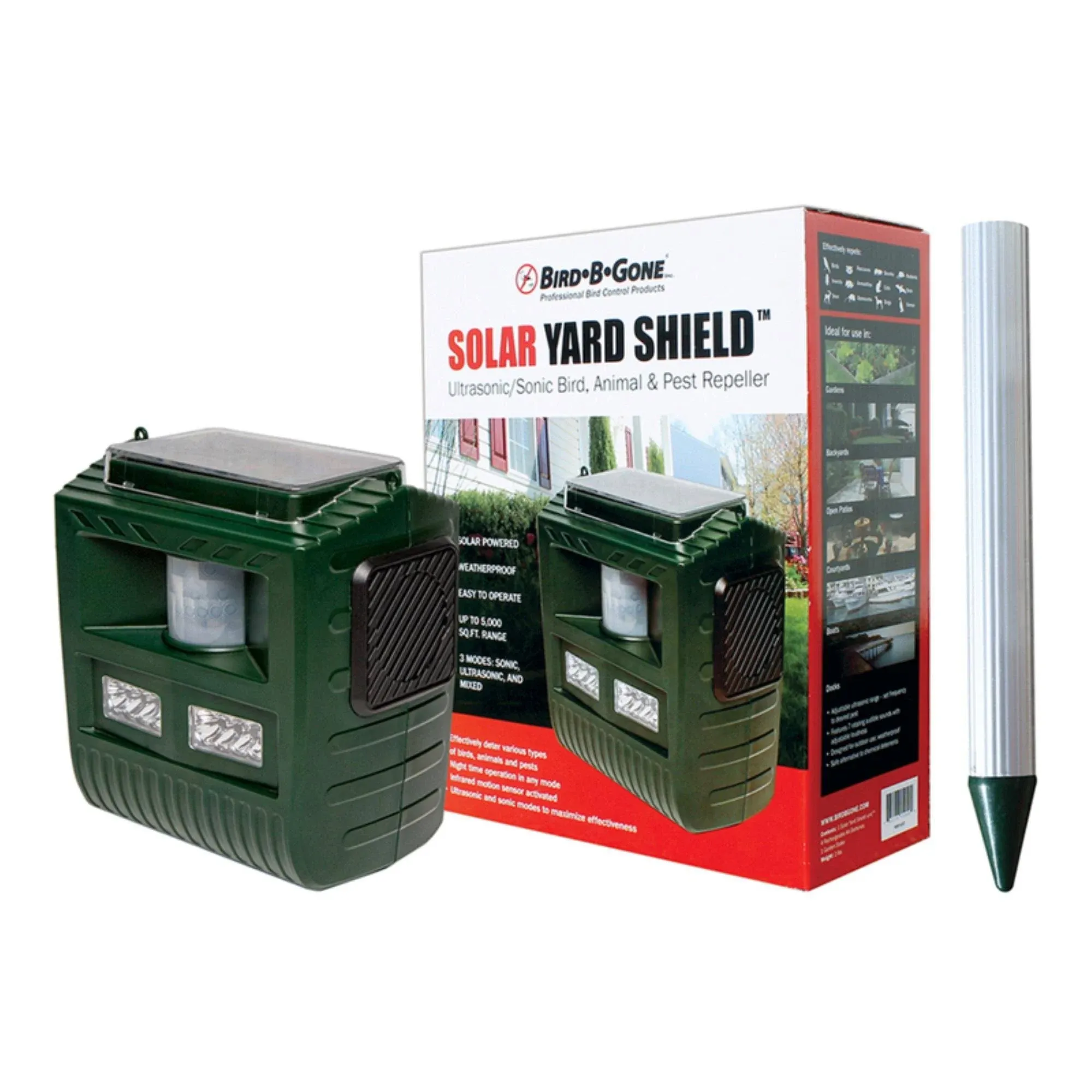 Bird•B•Gone Ultrasonic/Son<wbr/>ic Animal and Pest Repellent Solar Yard Shield NEW 