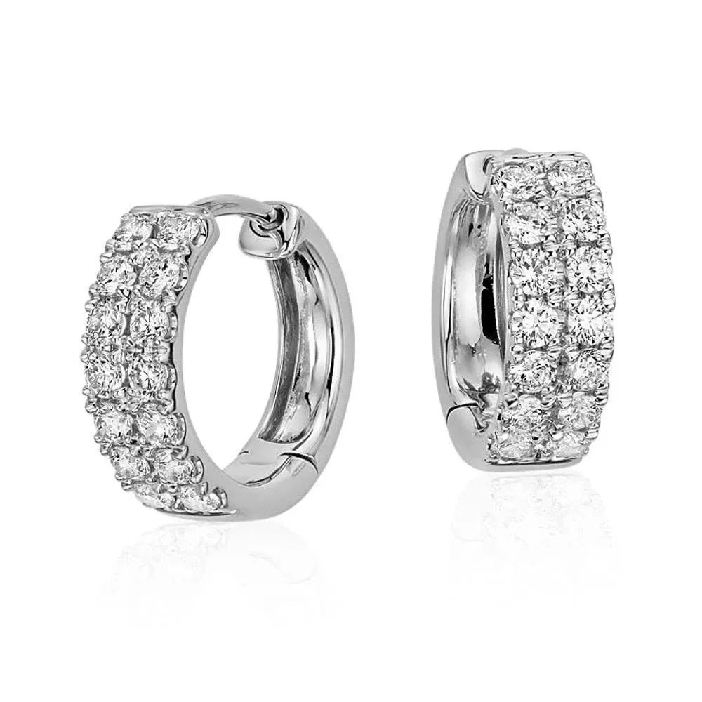 Men's Iced CZ Two Row CZ White Gold Sterling Silver Hoop Earrings, Adult Unisex, Size: Small