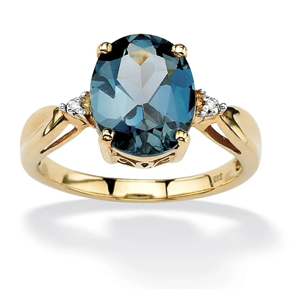 18K Gold London Blue Topaz and Diamond Ring