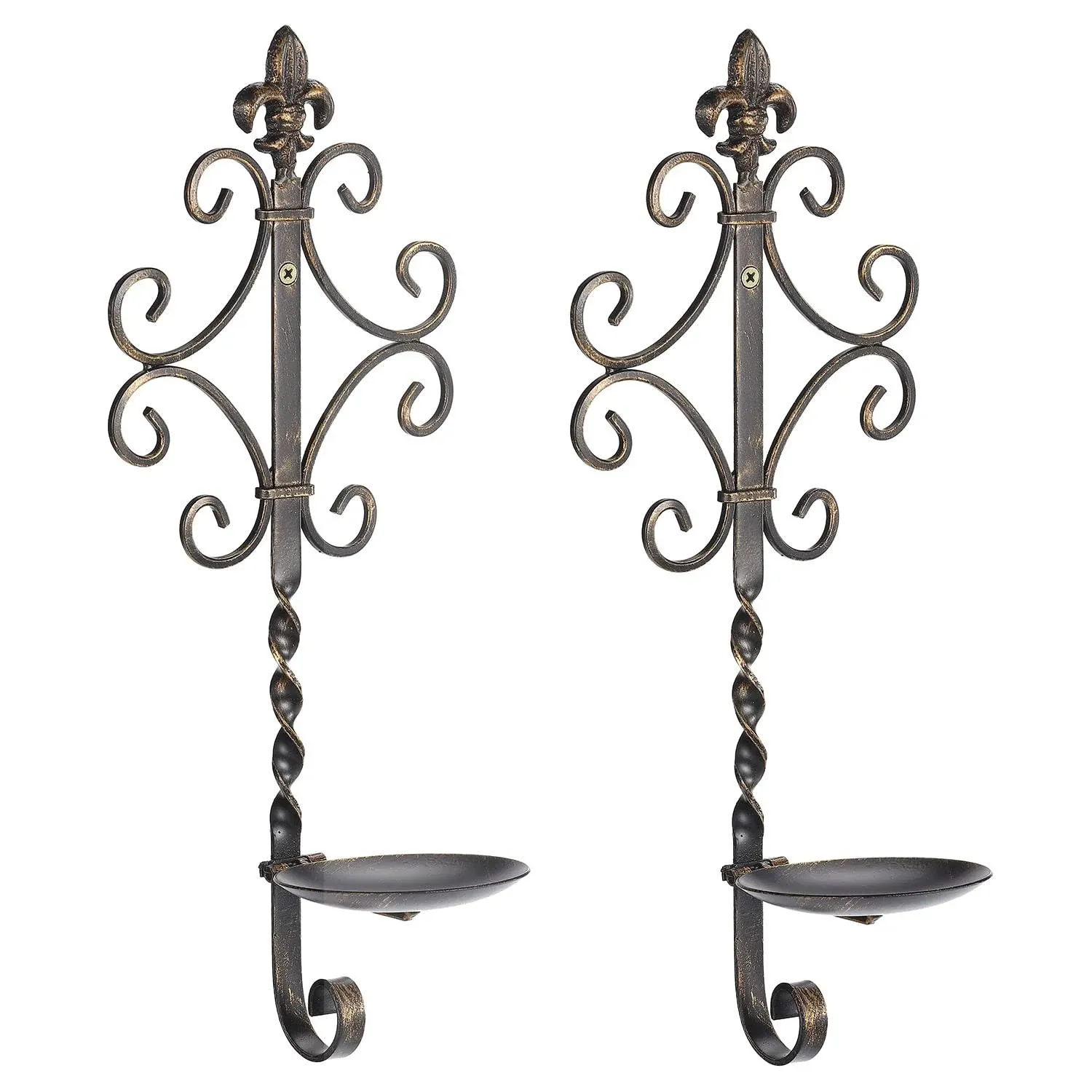 GUSUWOD Fleur De Lis Iron Wall Candle Holder