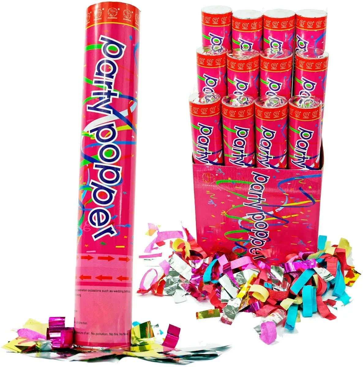 (6 Pack) Large (12 inch) Confetti Cannons Air Compressed Party Poppers Indoor and ...