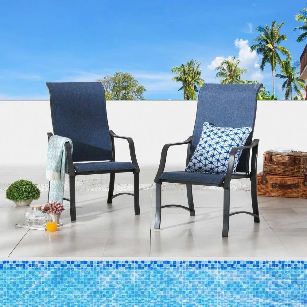 Festival Depot 2 Pcs Patio Dining Armchair Set Outdoor Furniture with Curved Armrest, Breathable Textilene Fabric and All-Weather Metal Frame for Porch Poolside Deck Garden Lawn (Grey)