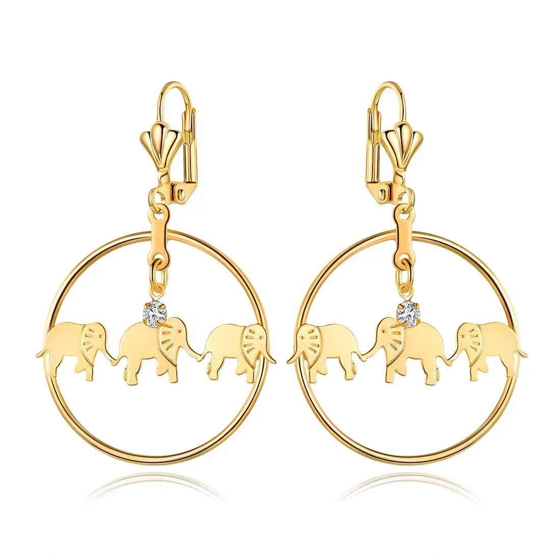 18K Gold Plated Triple Elephant Hoop Earrings