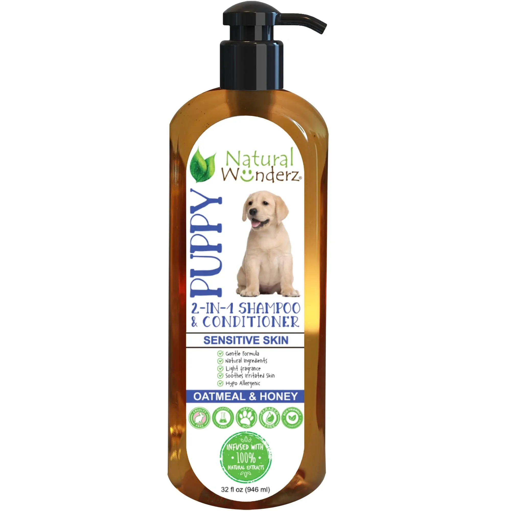 Natural Wunderz Puppy Shampoo and Conditioner Shed Free 2-in-1 Oatmeal and Ho...