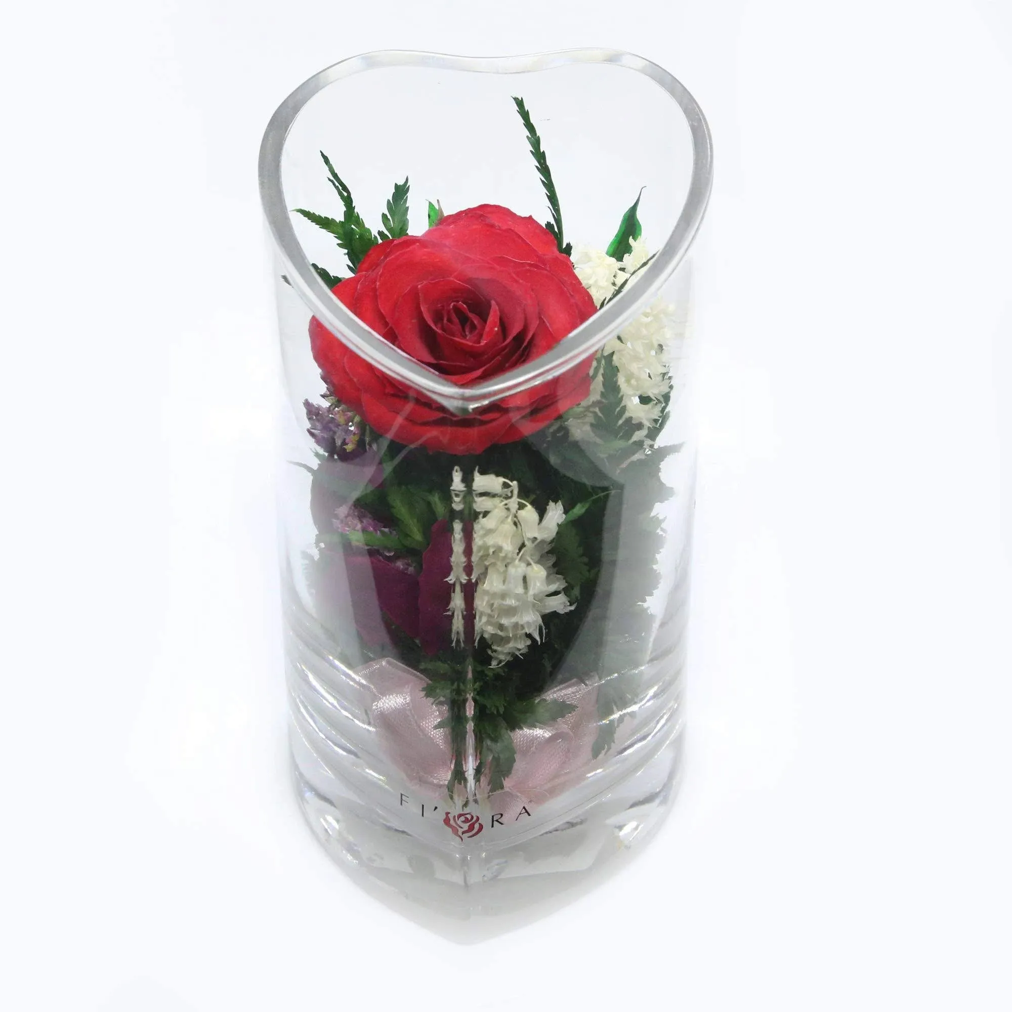 Fiora Flower Long-Lasting Red Rose with White Limoniums and Greenery in A Heart ...