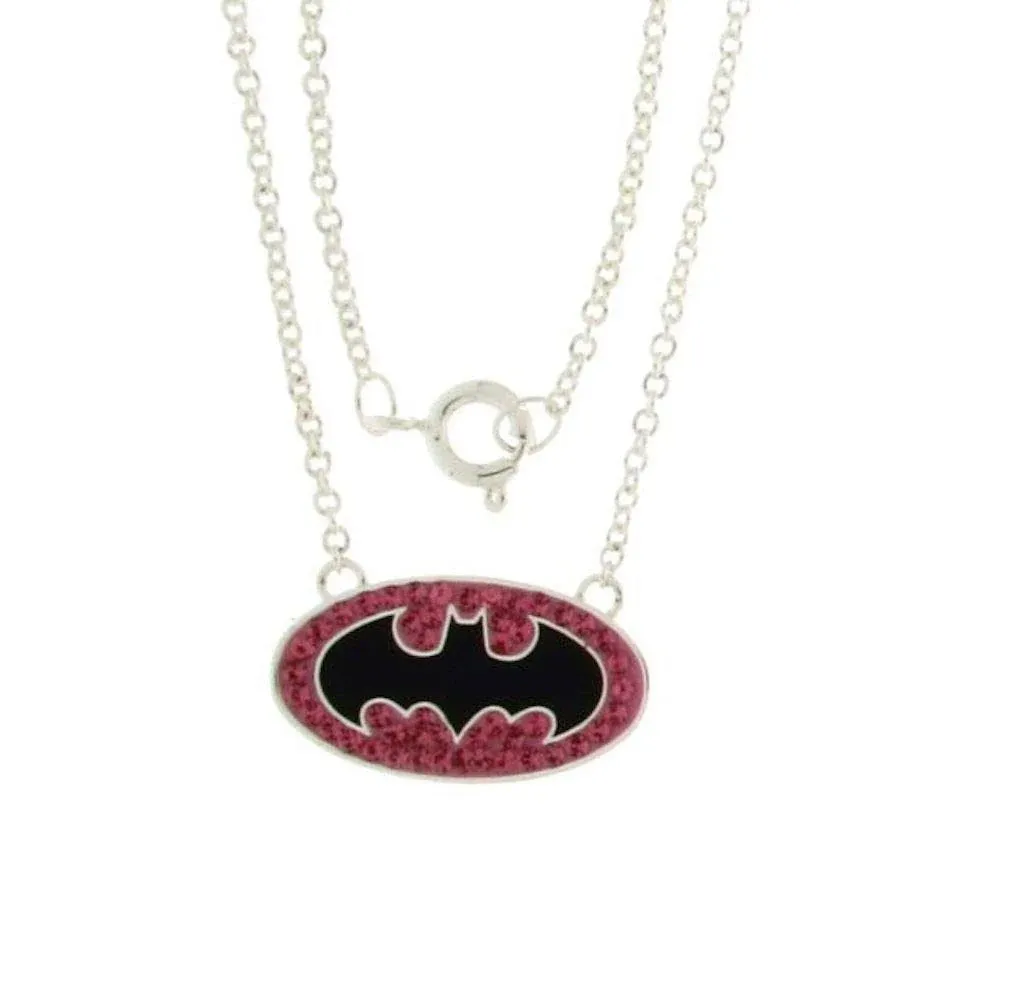 DC Comics Batman Silver Plated Pink Crystal Pendant Gift Box