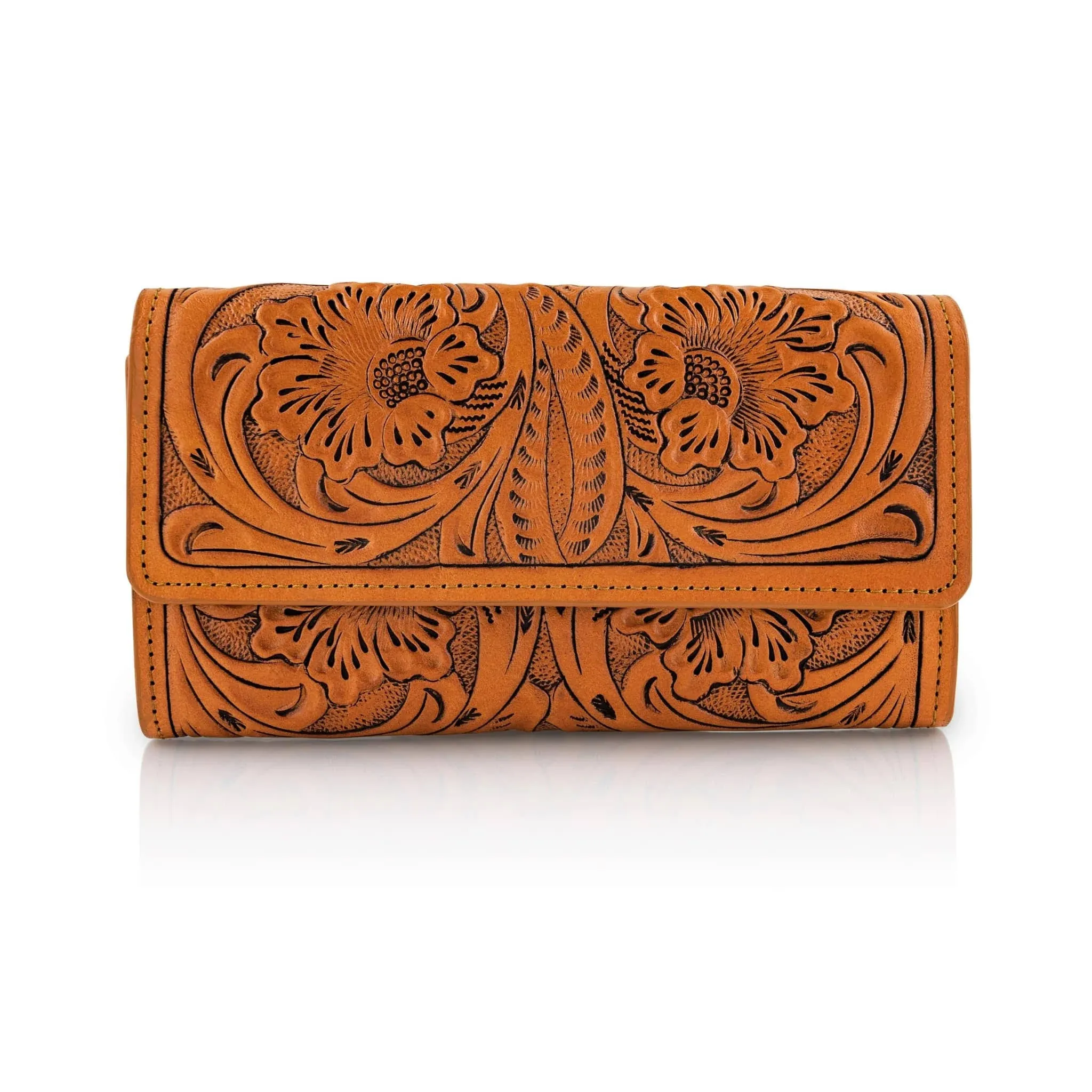 Mauzari Geneva Women's Tooled Leather Wallet (Honey)