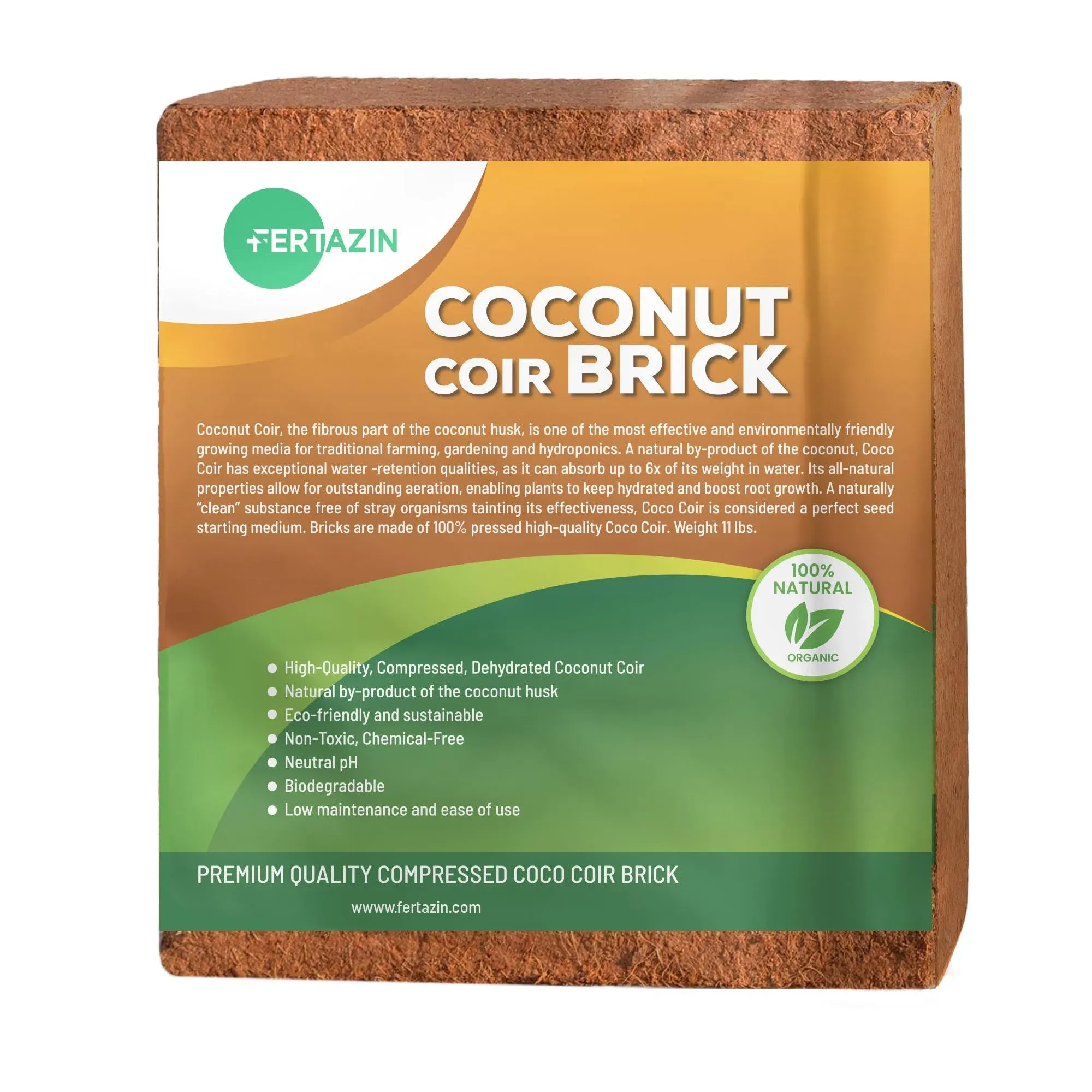 Premium Coco Coir Brick - 10LBS / 4.5KG - 100% Organic and Eco-Friendly - OMRI Listed - Low EC Triple-Washed - Natural Compressed Growing Medium - Potting Soil Substrate for Gardens, Seeds and Plants