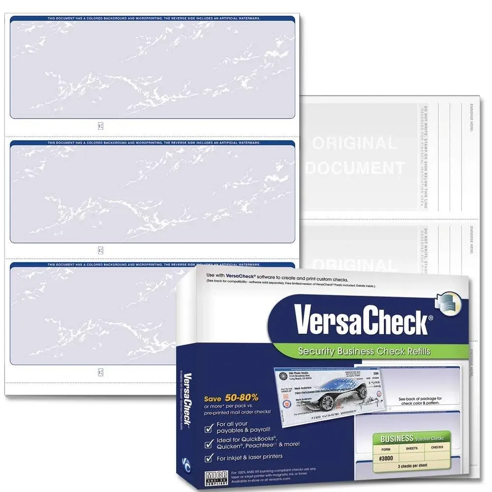 VersaCheck Security Business Check Refills, Business Voucher, Blue Prestige, 1 Box of 500 Sheets (10BP02-01247-9)