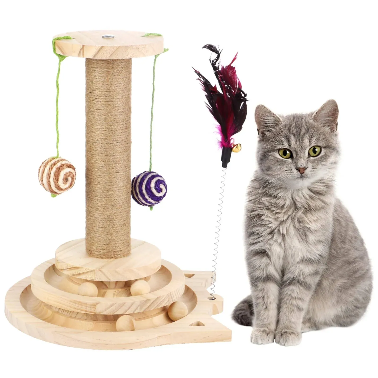 Kitten Sisal Scratcher Toy, Cat Scratching Post with Hanging Balls, Interactive ...