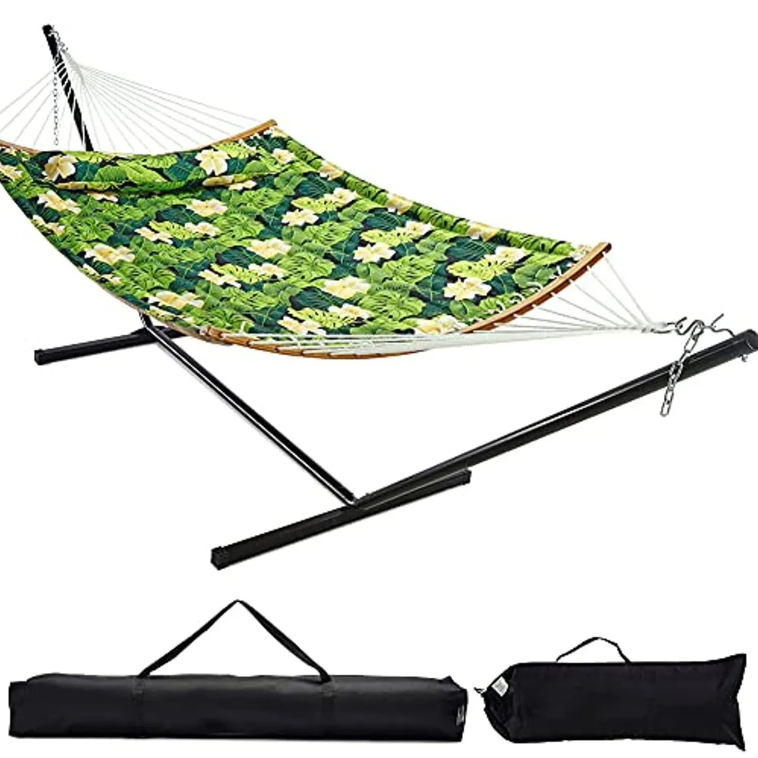 Spreader Bars Hammock Combo 450lbs Capacity, 12 FT Steel Stand with Quilted Polyester Pad and Pillow for Indoor Outdoor Patio Deck Yard