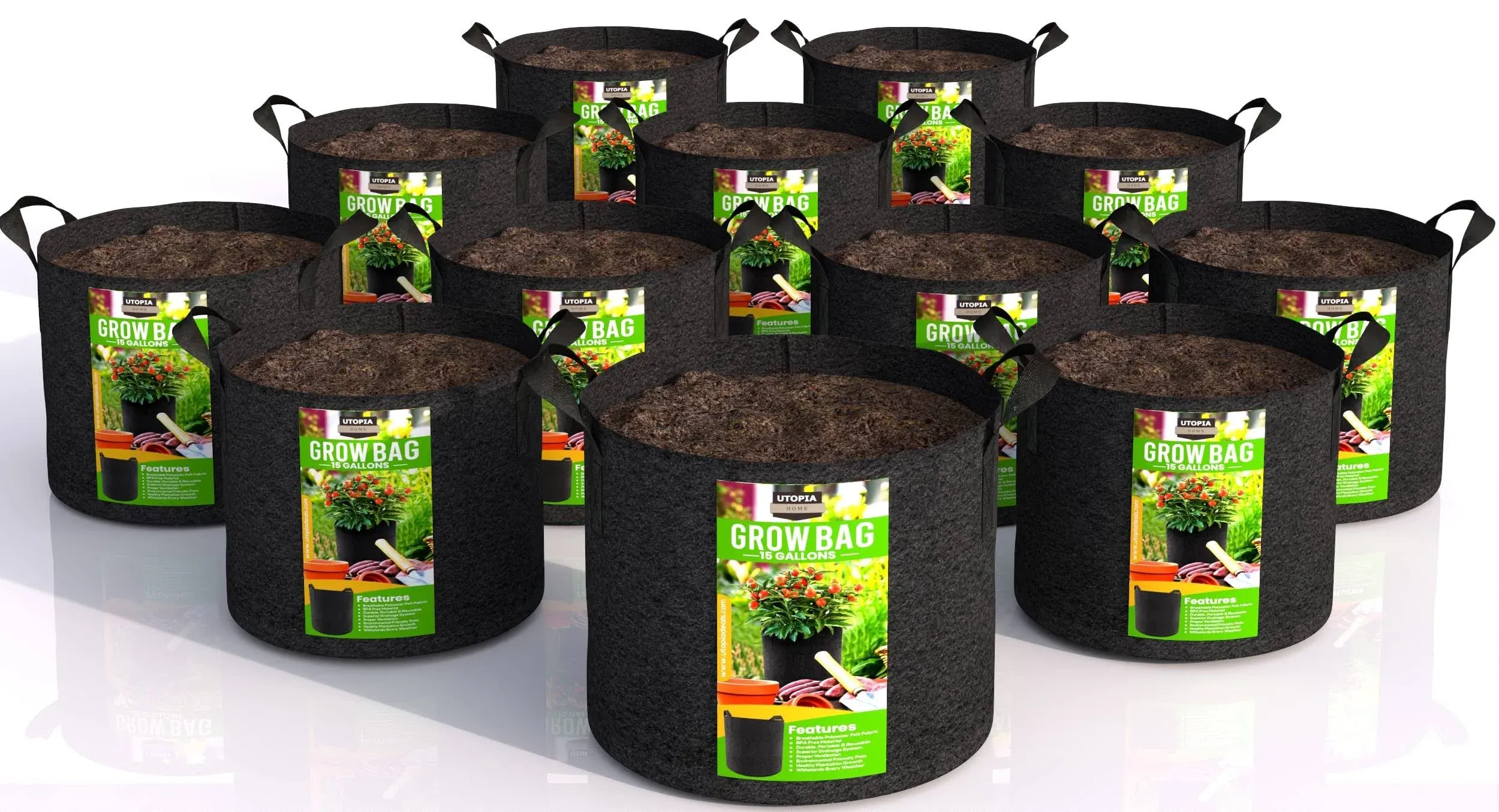 Utopia Home 5 Pack 5 Gallon Grow Bags Thickened Nonwoven Plant Fabric Pots with Handles