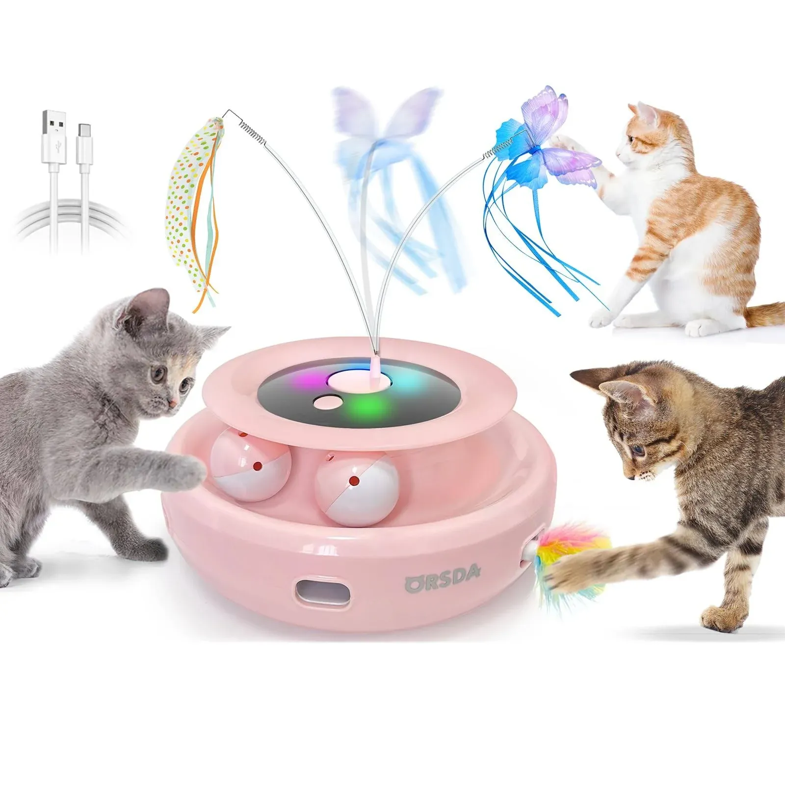 ORSDA 3-in-1 Cat Toys Rechargeable Interactive Cat Toys for Indoor Cats Autom...