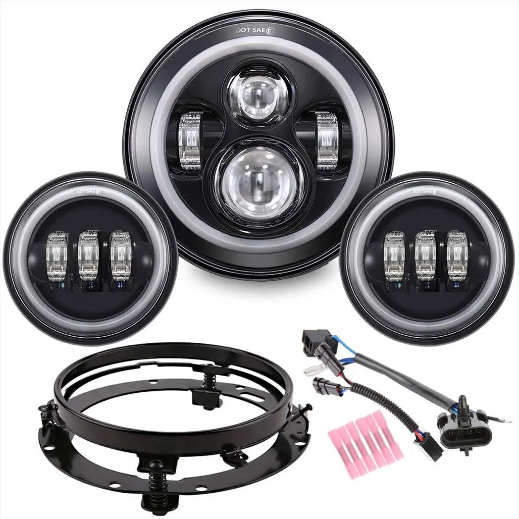 Z-OFFROAD 7" Black Halo LED Headlight + 4-1/2" Fog Passing Lights with DRL ...