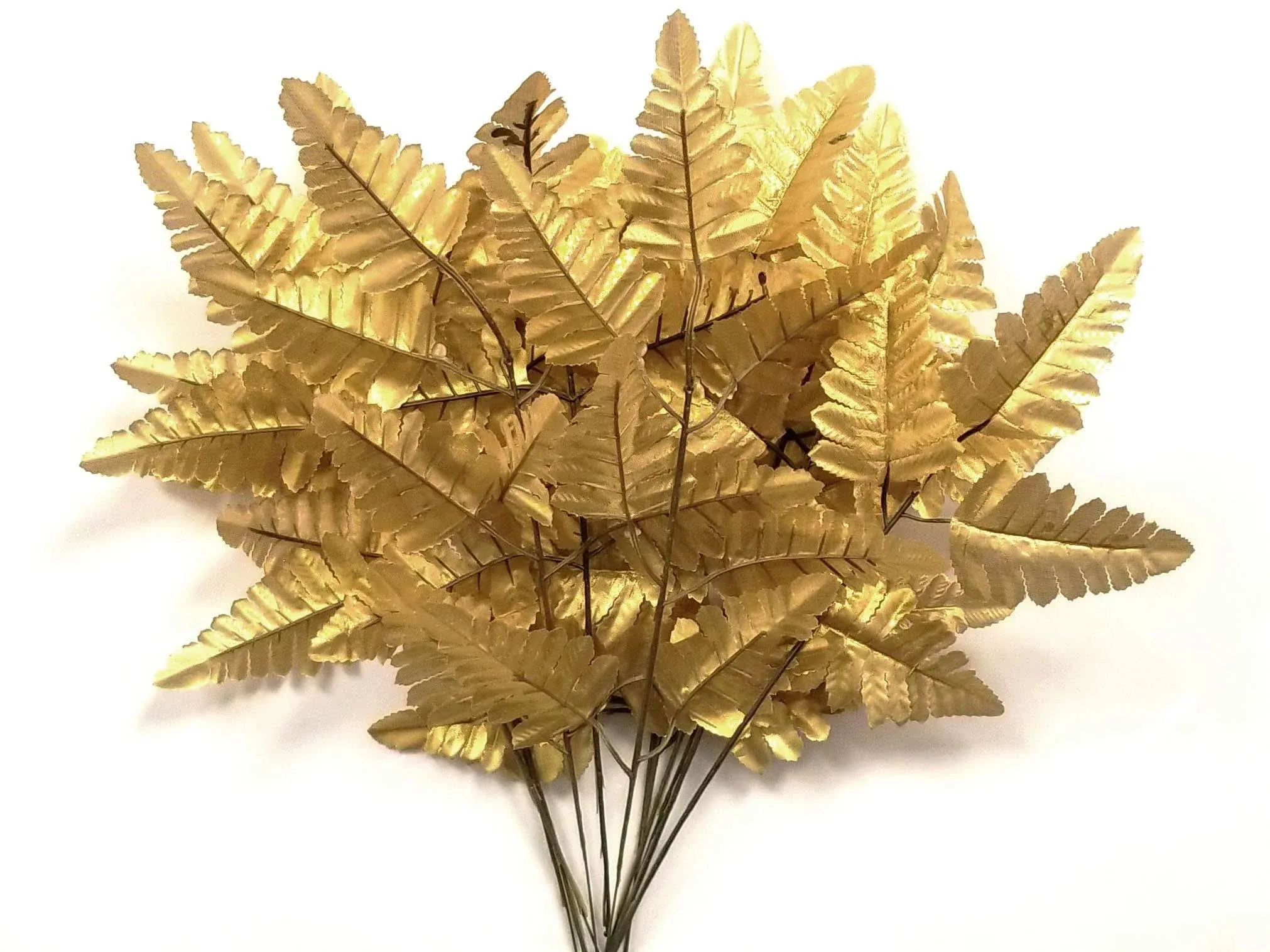 24 Sprays GOLD Leather Fern Artificial Silk Leaves 18&quot; Greenery 800GD