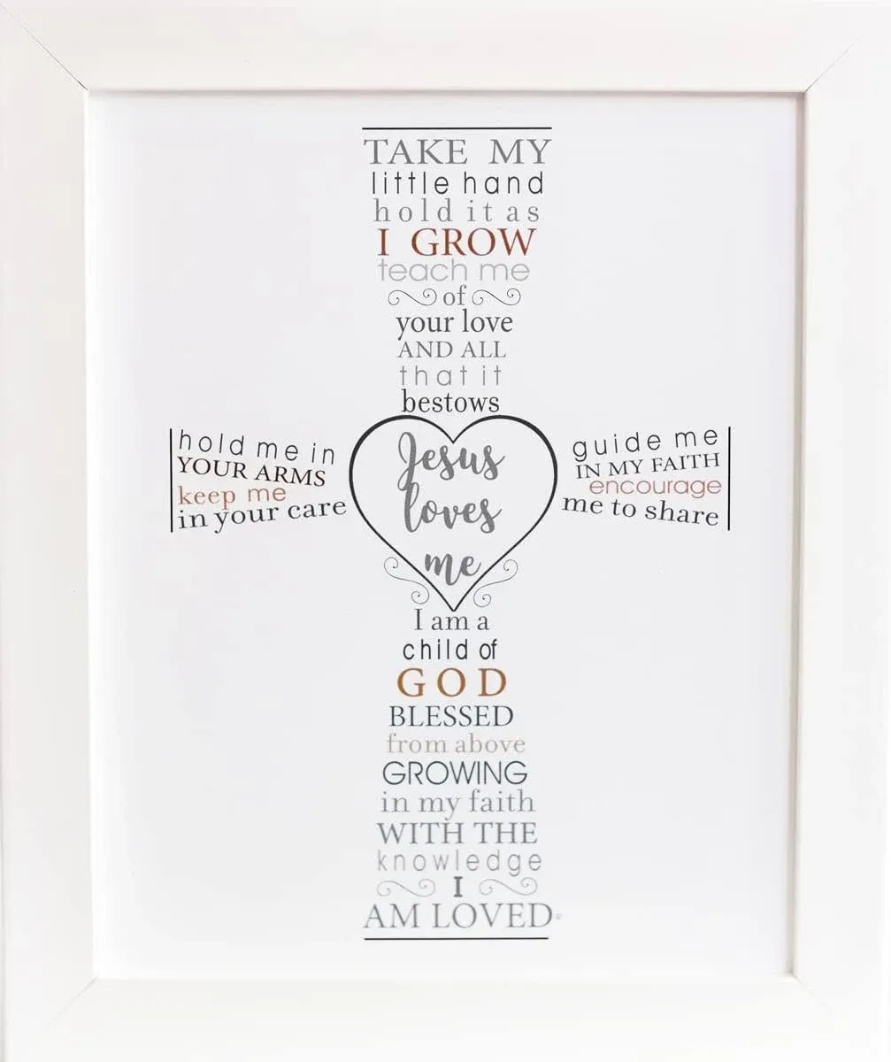 Jesus Loves Me Frame for Baby's Baptism, Dedication or Christening - Made in USA Frame - Gift for Granddaughter/Grandson/Godson/Goddaughter on Christening, Baptism, Dedication (White - Regular)