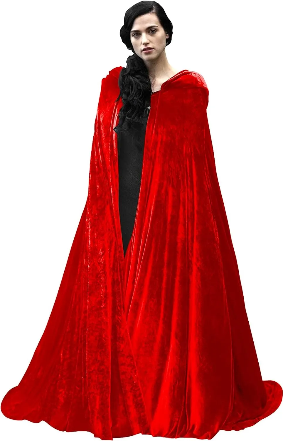 Unisex Red Mesh Velvet Cobweb Adult Cape Full Length Hooded Robe Halloween Cloak