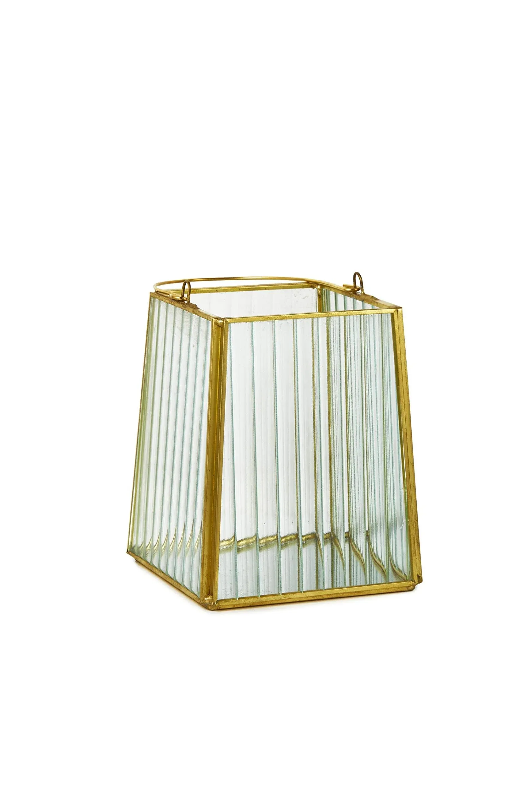 Serene Spaces Living Striped Glass Gold Trapezoid Hurricane, Candle Decorations ...