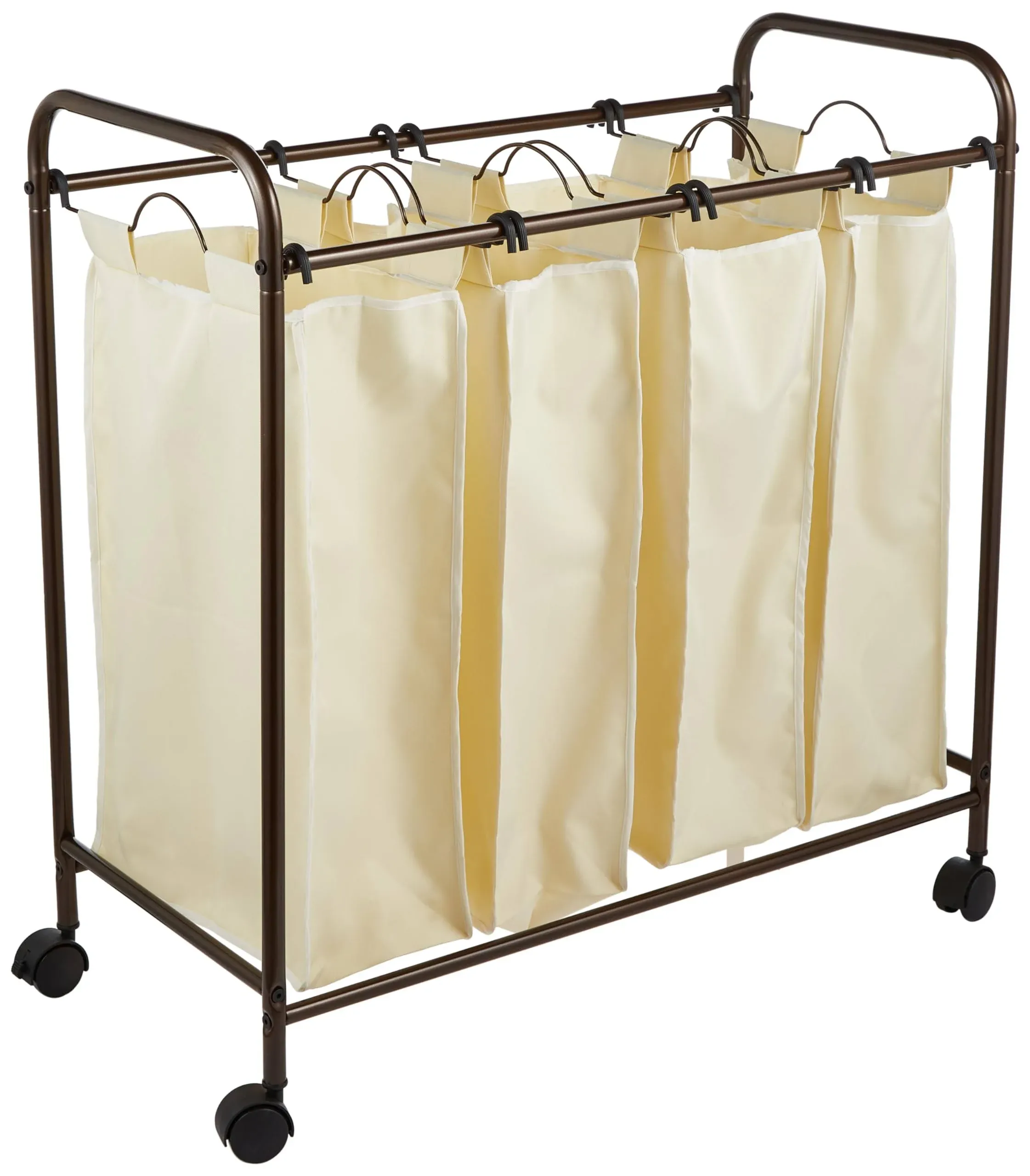 Household Essentials 7173 Rolling Quad Laundry Sorter with Removable Hamper Bags | Antique Bronze Frame