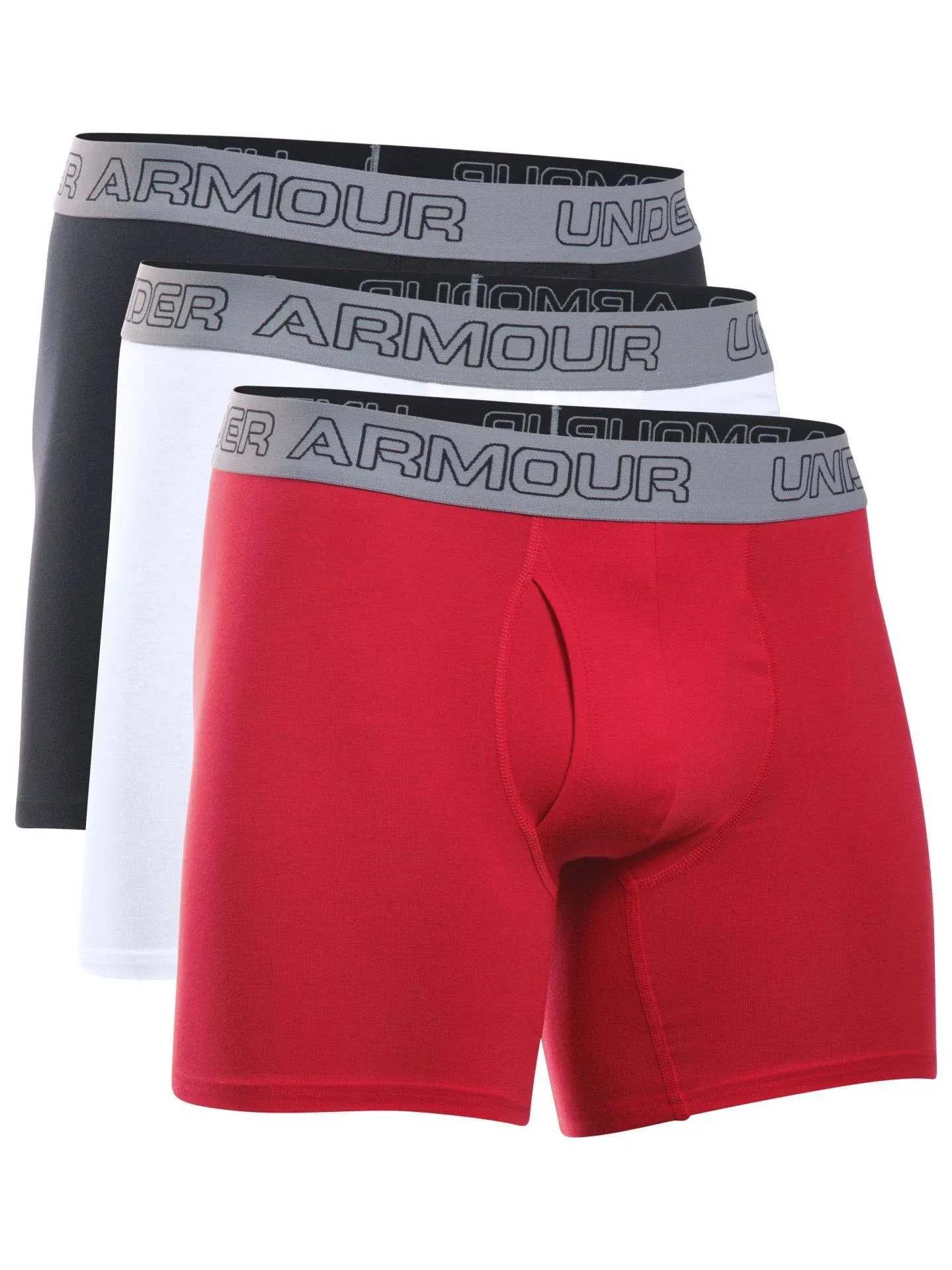 UNDER ARMOUR MENS COTTON STRETCH BOXERJOCK 3 PACK, RED/GRAY/BLACK *DISTRESSED PK