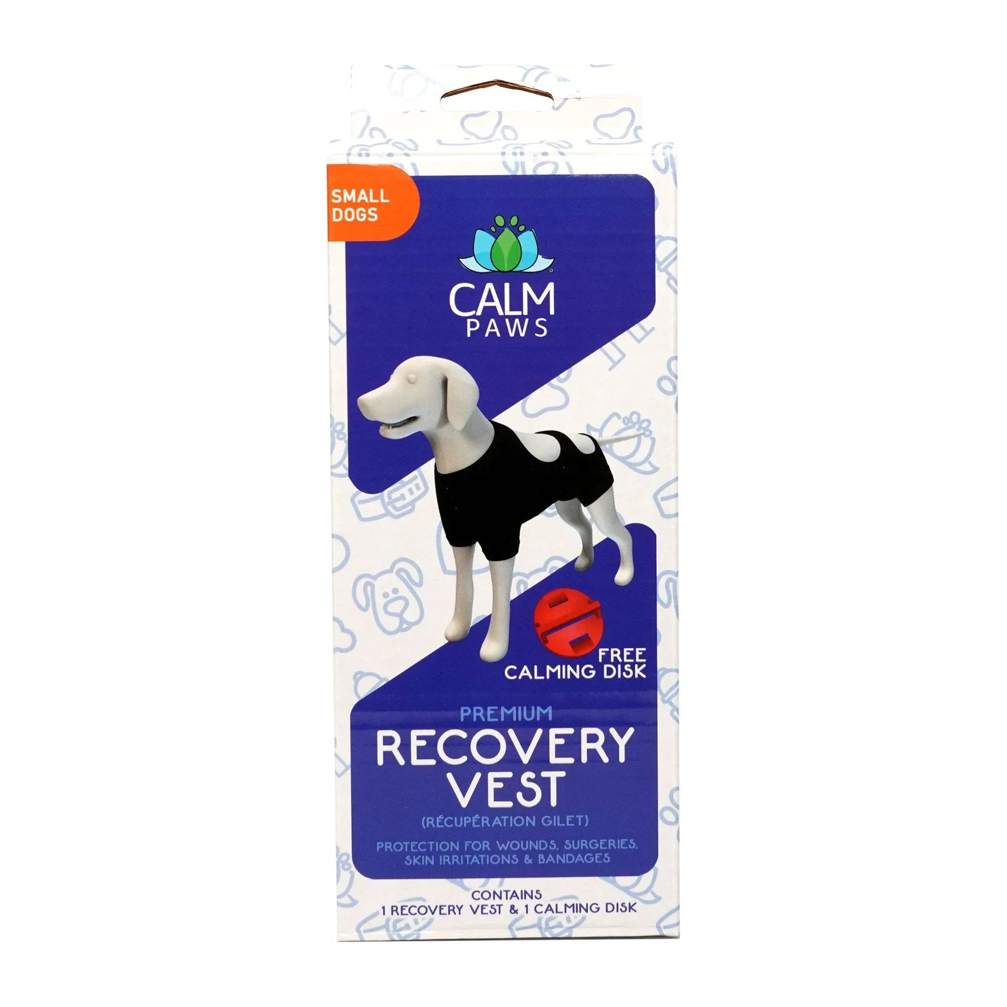 CALM PAWS Calming Recovery Dog Vest Small  (Black) 7-20 LBS. Free Disk