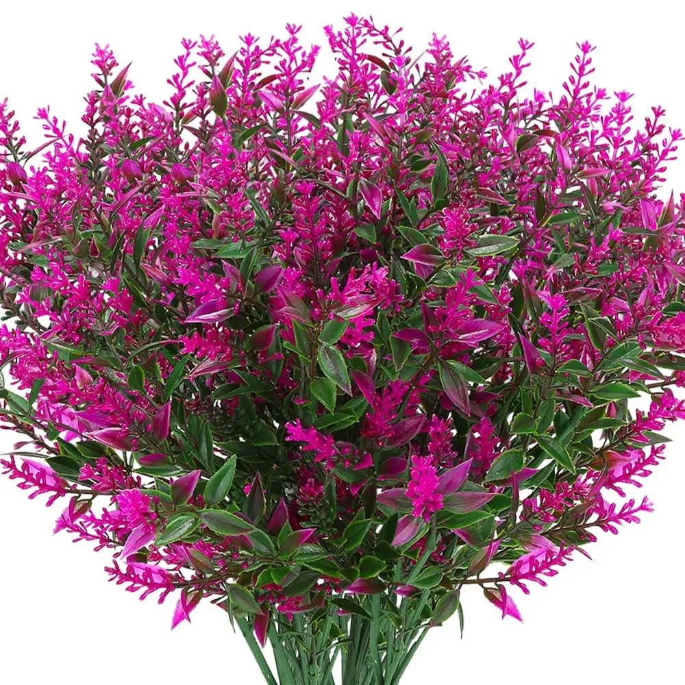 Artificial Lavender Flowers Plants 8 Pieces Lifelike Uv Resistant Fake Shrubs Gr