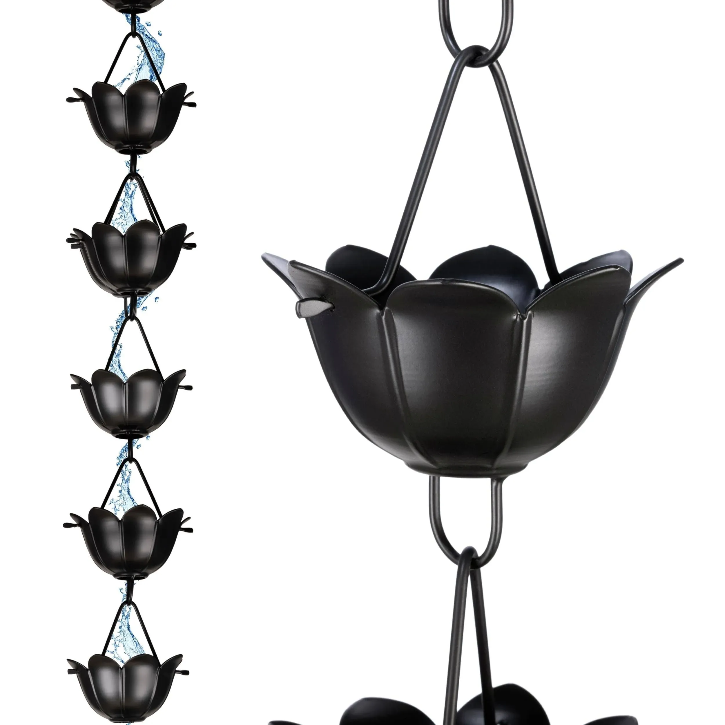 Birdrock Home 8.5 ft Rain Chain with Twist Design | Powder Coated Matte Black ...