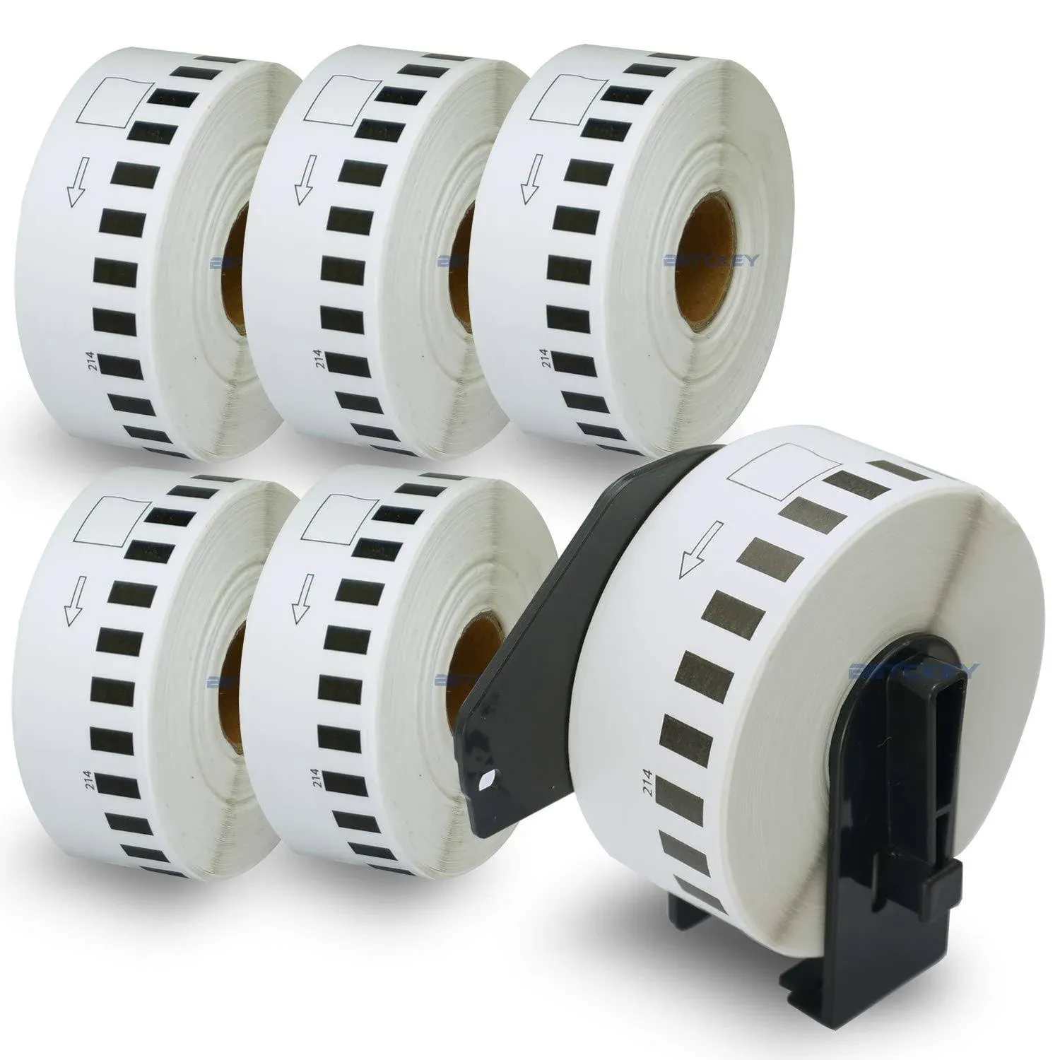 BETCKEY - Compatible Continuous Labels Replacement for Brother DK-2214 (0.47 in x 100 ft), Use with Brother QL Label Printers [6 Rolls + 1 Reusable Cartridge]