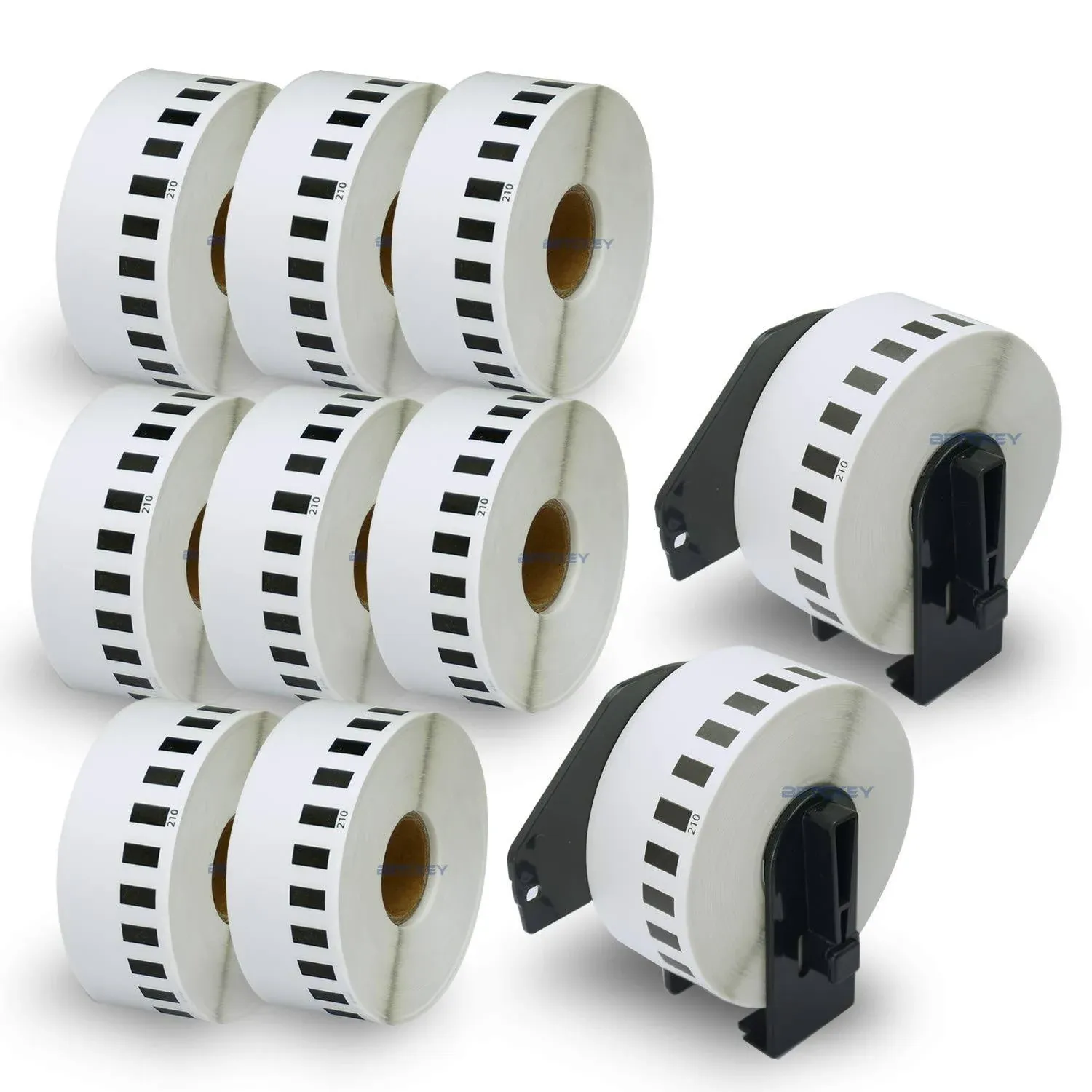 BETCKEY - Compatible Continuous Labels Replacement for Brother DK-2210 (1.1 in x 100 ft), Use with Brother QL Label Printers [10 Rolls + 2 Reusable Cartridges]