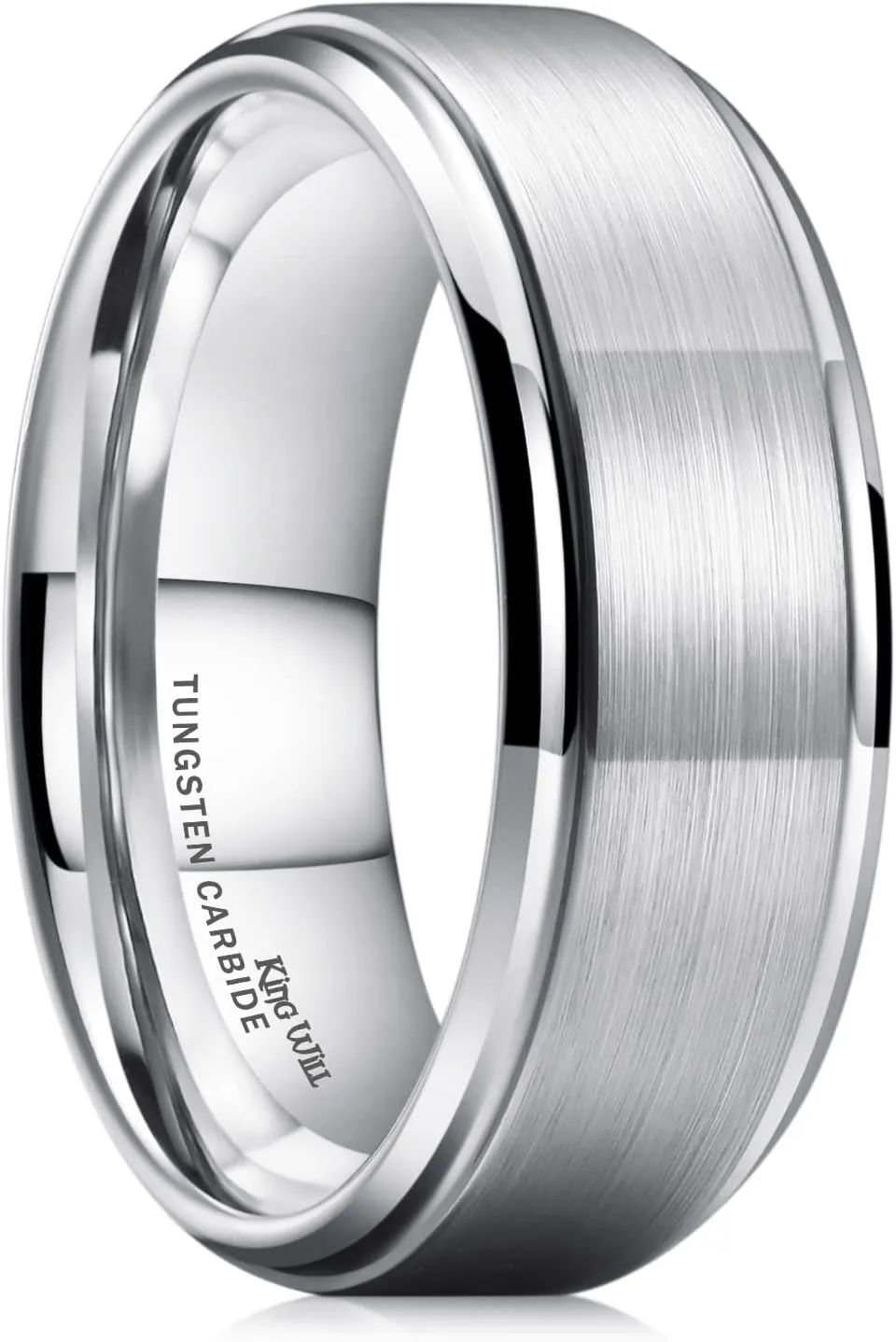 King Will Basic Mens Tungsten Carbide Ring 8mm Polished Beveled Edge Matte ...