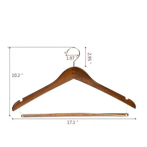 Curved Wooden Hangers Beautiful Sturdy Suit Coat Hangers with Locking Bar 10