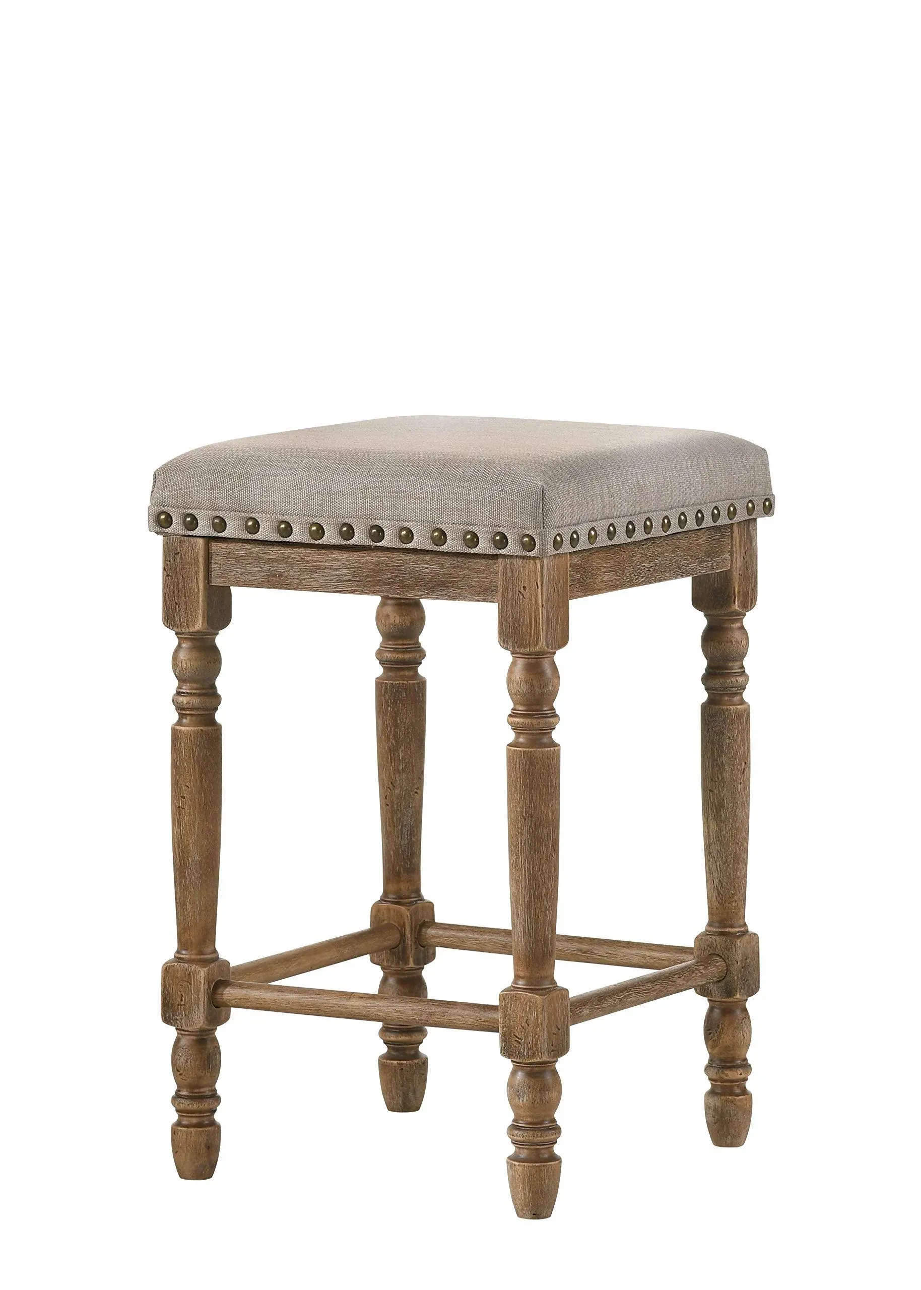 Acme Farsiris Counter Height Stool, Beige Fabric & Weathered Oak Finish