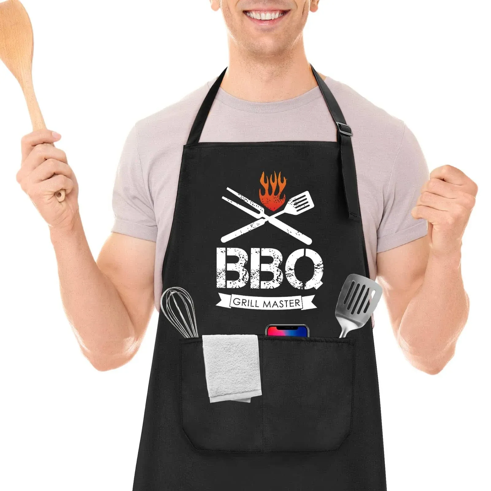 Funny Bbq Apron Cooking Bib Aprons With 2 Pockets Gift For Father Husband Chef