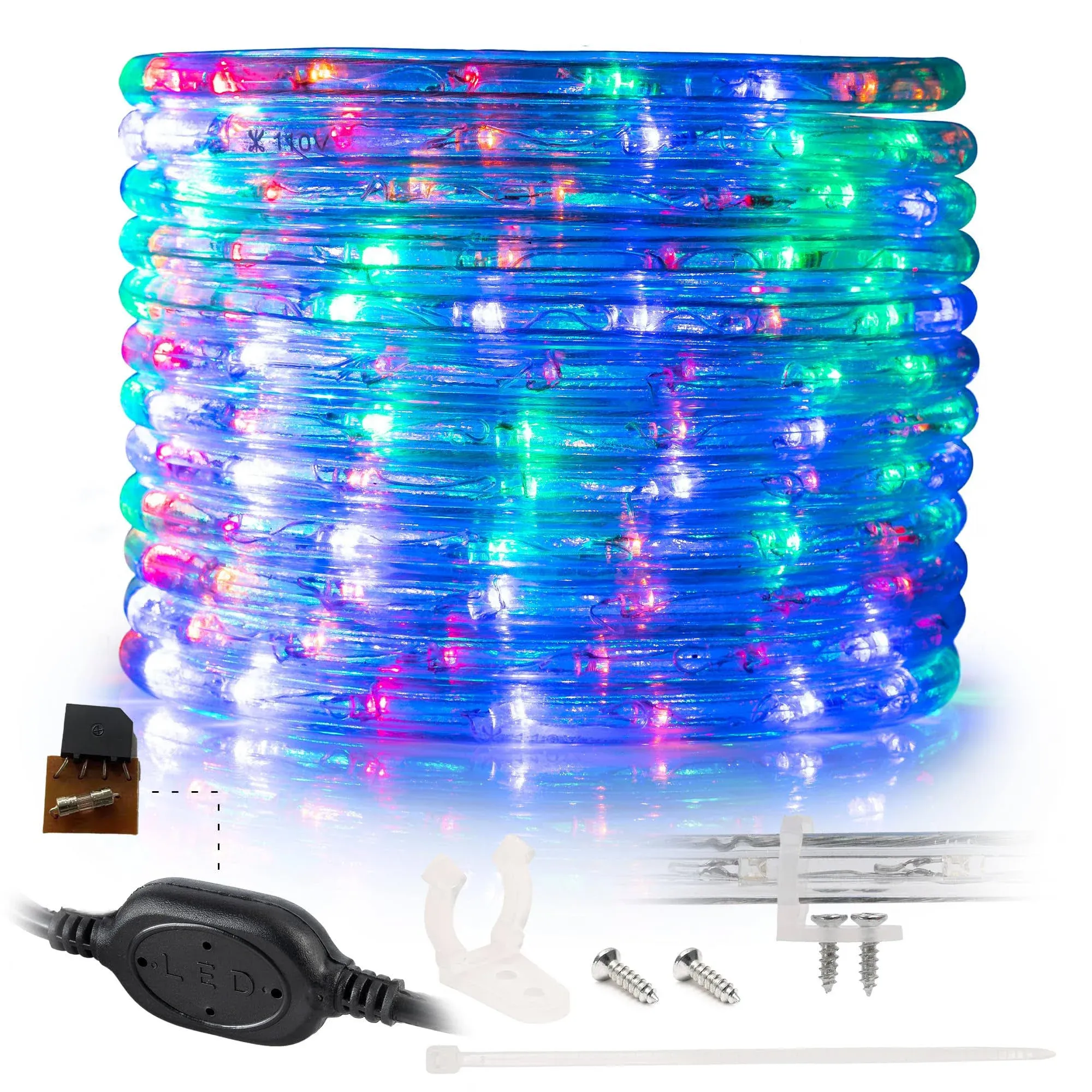 WYZworks 576LEDs 50ft LED Outside Rope Lights, Outdoor ETL Certified Waterproof Permanent 360 Degree Light Emitting, Flexible Tube, Connectable, Christmas Palm Tree Exterior Landscape, Colorful