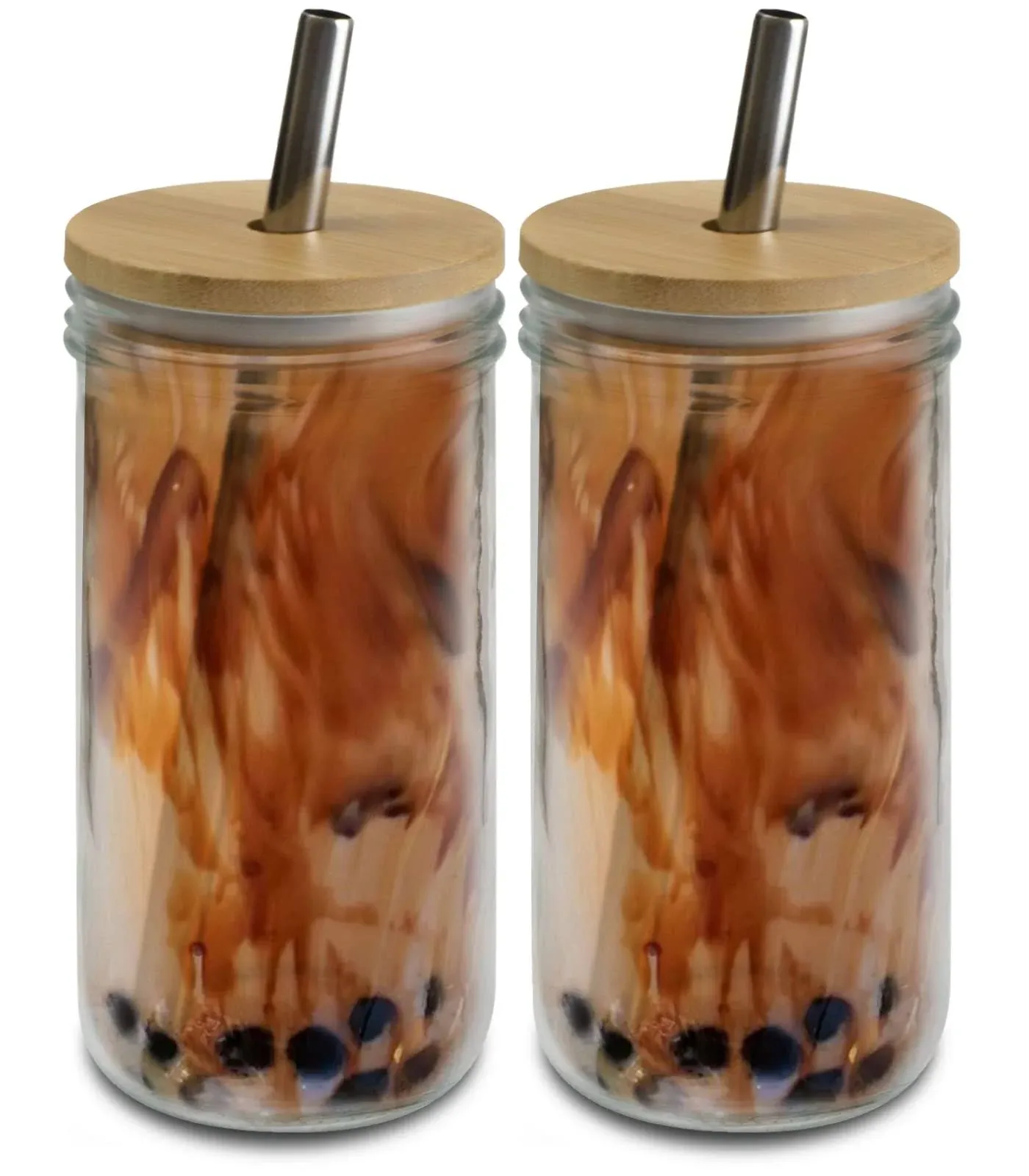 Brimley 20oz Glass Boba Bubble Tea Cup with Bamboo Lid, 2 Pack - Reusable ...