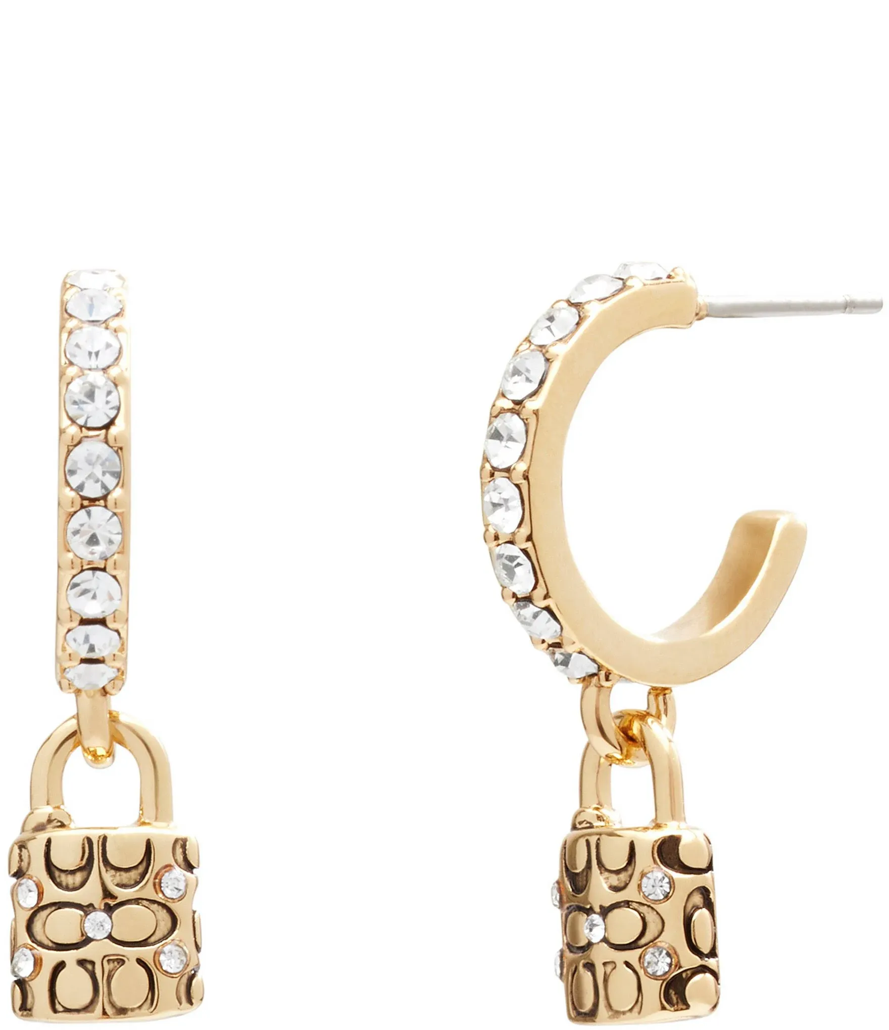 Coach Iconic Crystal Padlock Tennis Huggie Hoop Earrings - Crystal/Gold