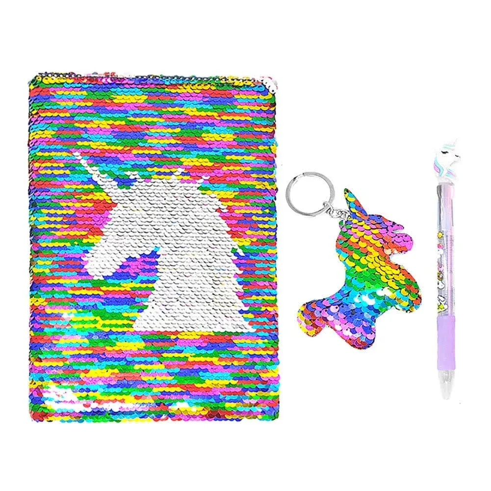 QearFun Unicorn Sequin Journal Mermaid Sequin Notebook with Ballpoint Pen ...