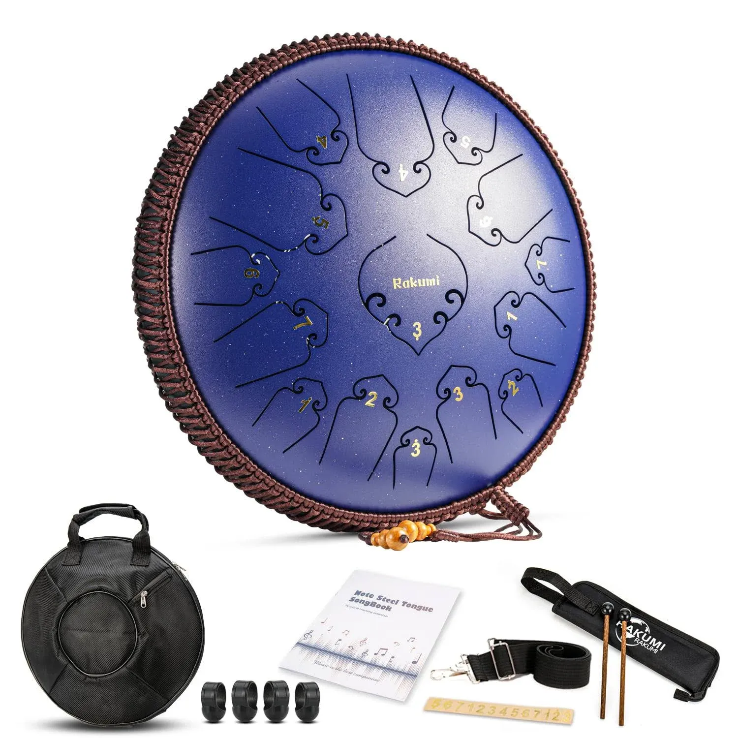 Black 15 Notes 14 Inches Steel Tongue Drum | Wide Range Steel Drum with Carrying Bag & Mallets | Tank Drum for Healing | Random Color | Ideal for Stress Relief and Meditation, Gift Idea