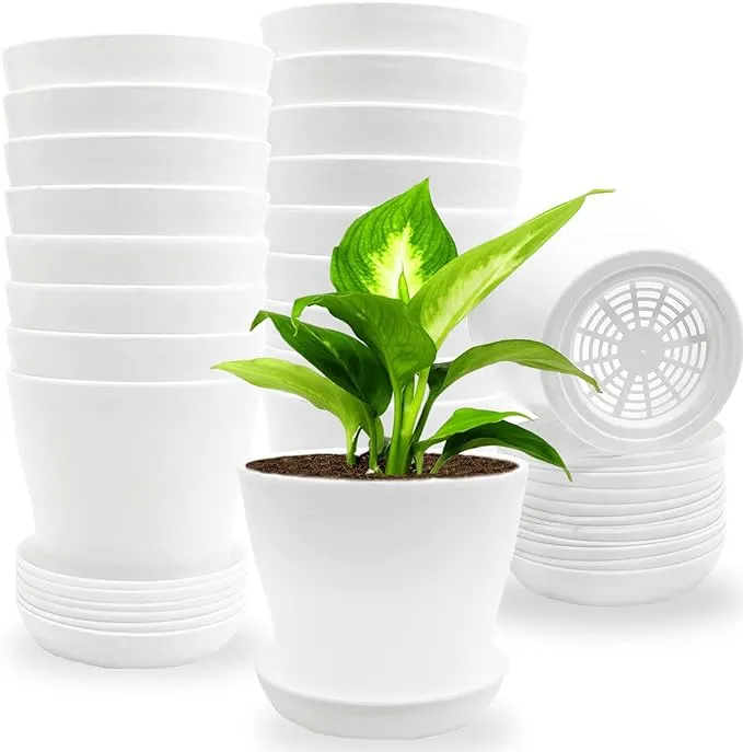 18 Pack White Plastic Planters,Moder<wbr/>n Decorative Plastic Pots with Drainage 