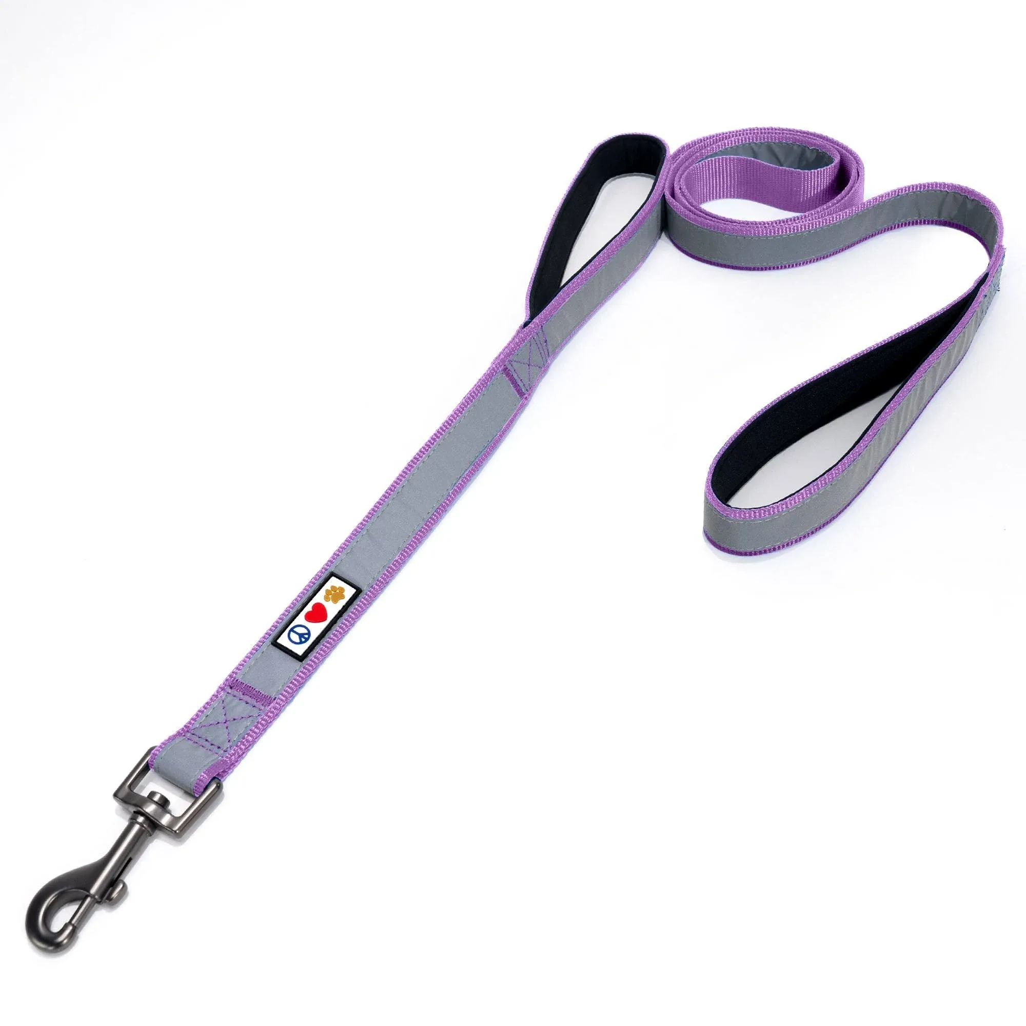 Pawtitas Reflective Purple Training Dog Leash 2 Padded Handles, 6 ft.